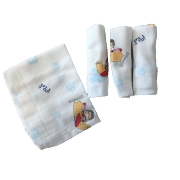 100% Cotton Muslin - Baby Washcloths, 2 Layer Ultra Soft, Absorbent Baby Wipes, Nursing Cloth (4 Pack Boxed Sets) Newborn Muslin Baby Bath or Face Towel 9.85" x 9.85" Printed Patterns - Wear Sierra
