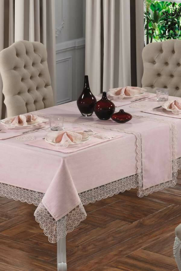 Victorian Farmhouse Style, Rectangular Lace Tablecloth for Wedding Banquet , Anniversary Parties, Large Family Gatherings, or Housewarming, Christmas Gifts, 26-Pieces W/Scalloped Lace (61" W X 91"L) - Wear Sierra