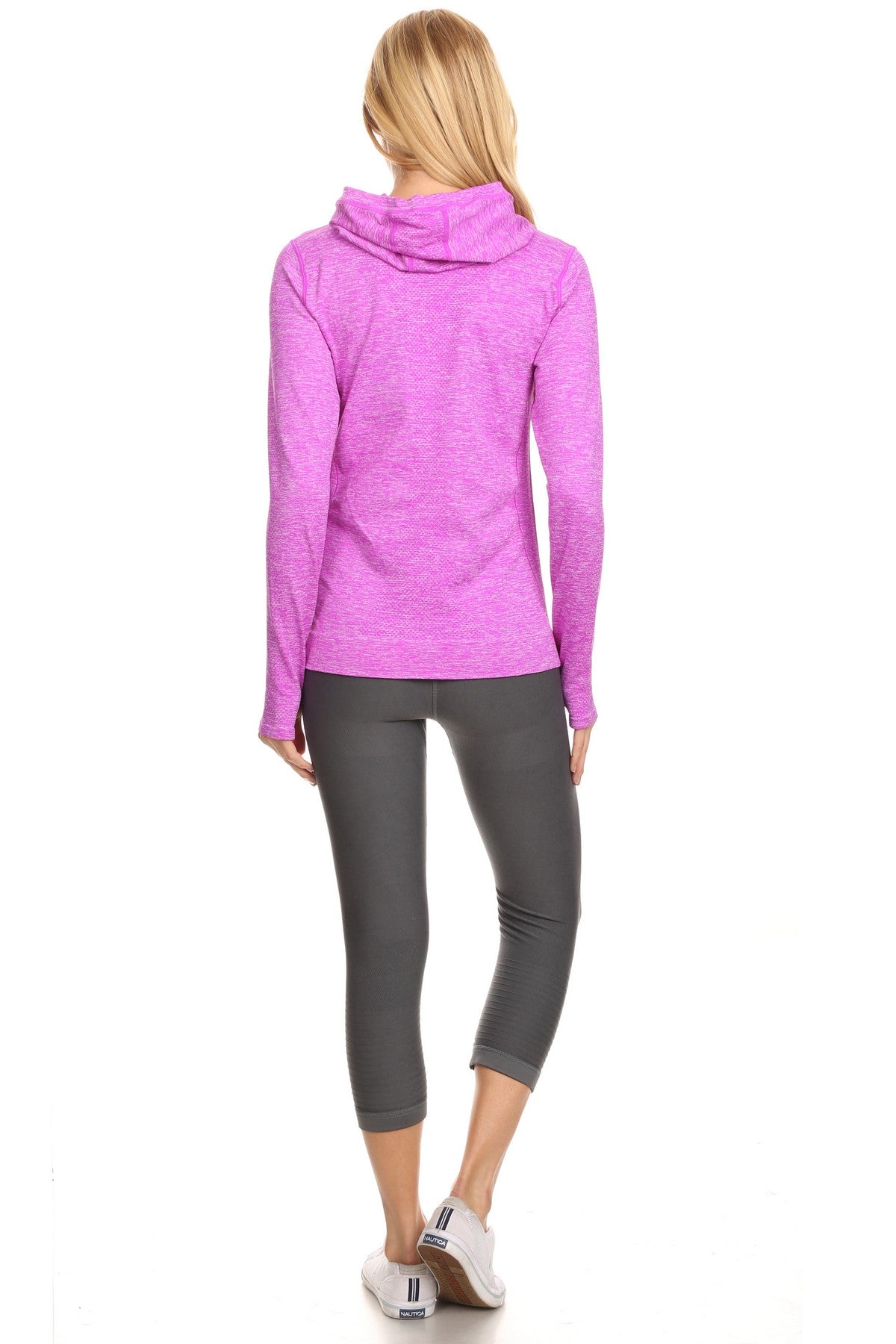 Women's Seamless Athletic Slim Fit Full Zipper Jacket with Hoodie and Thumb Holes - Wear Sierra