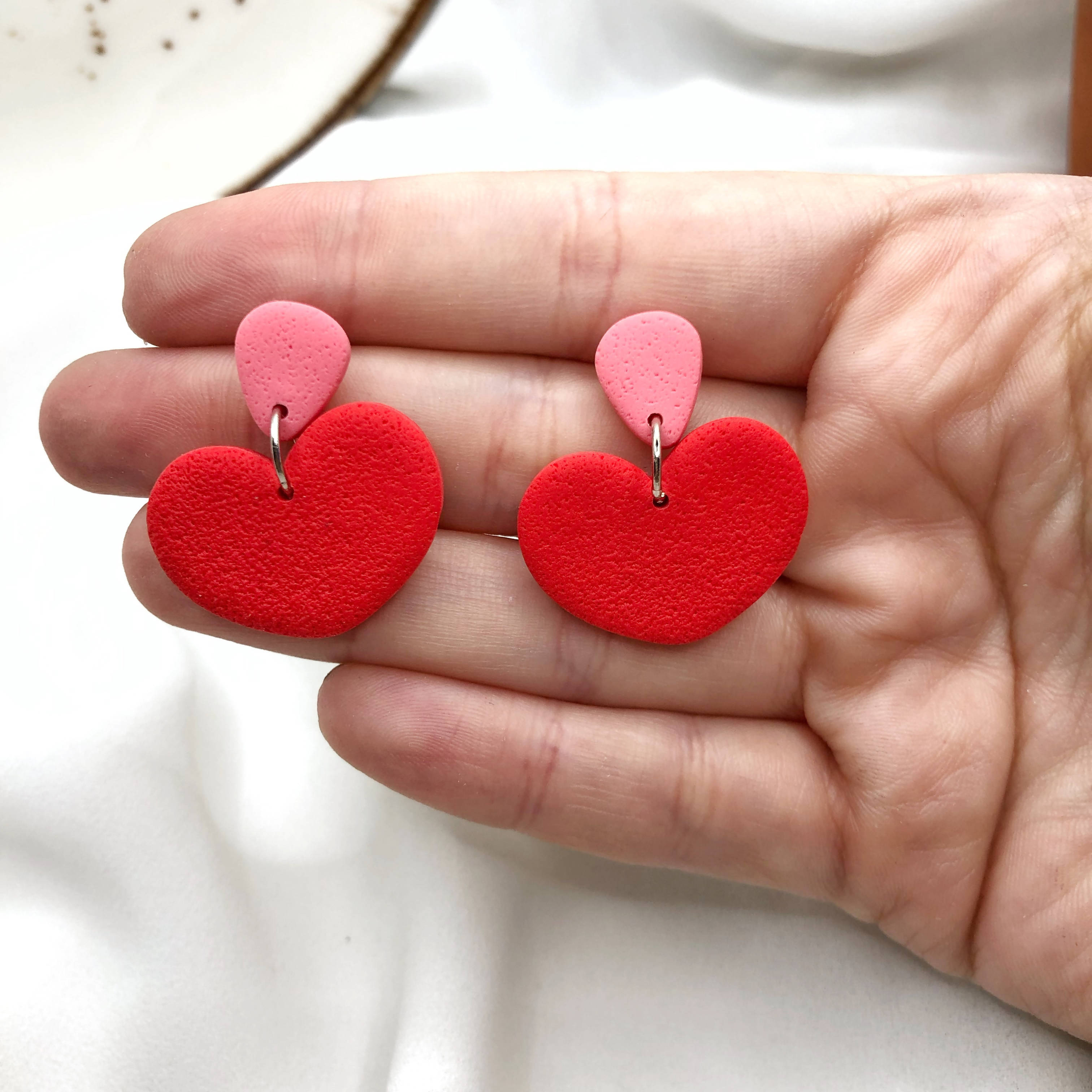 Hearts Shape Girl's Earrings - Handmade Polymer Clay Earrings - Wear Sierra