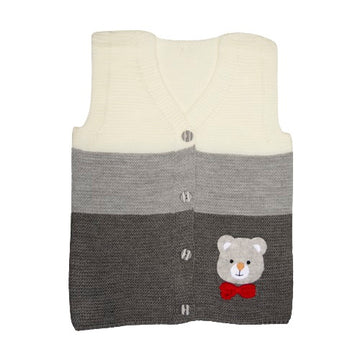 Wear Sierra 3 Striped Half Sleeve Bear Cute Design V-Neck Sweaters For Toddlers And Kids