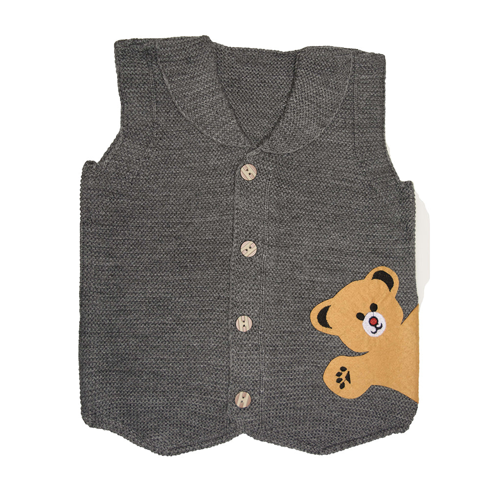 Wear Sierra Solid Half Sleeve Bear Cute Design V-Neck  Sweaters For Toddlers And Kids - Wear Sierra