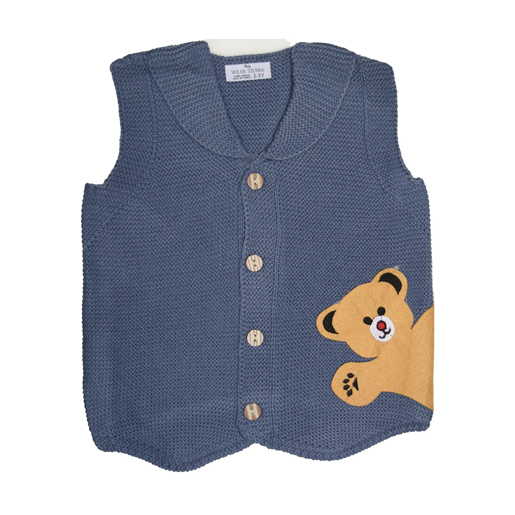 Wear Sierra Solid Half Sleeve Bear Cute Design V-Neck  Sweaters For Toddlers And Kids - Wear Sierra