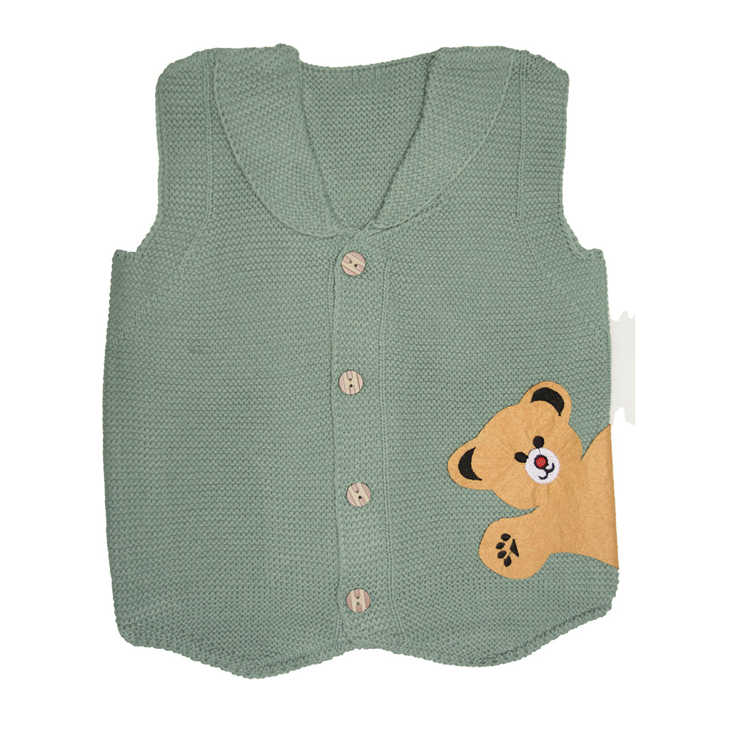 Wear Sierra Solid Half Sleeve Bear Cute Design V-Neck  Sweaters For Toddlers And Kids - Wear Sierra