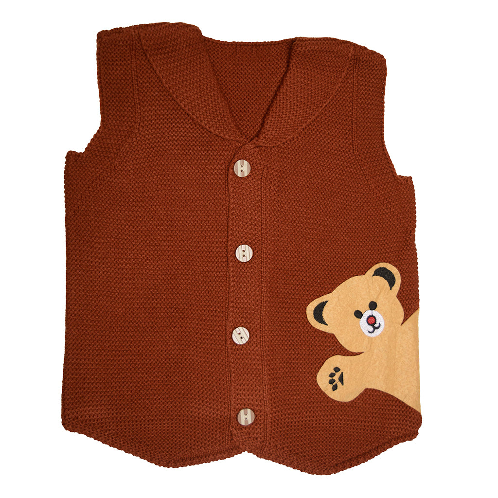 Wear Sierra Solid Half Sleeve Bear Cute Design V-Neck  Sweaters For Toddlers And Kids - Wear Sierra