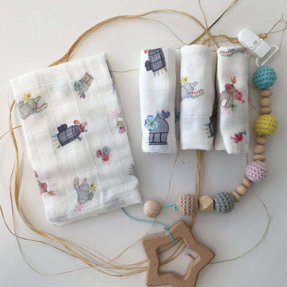 100% Cotton Muslin - Baby Washcloths, 2 Layer Ultra Soft, Absorbent Baby Wipes, Nursing Cloth (4 Pack Boxed Sets) Newborn Muslin Baby Bath or Face Towel 9.85" x 9.85" Printed Patterns - Wear Sierra