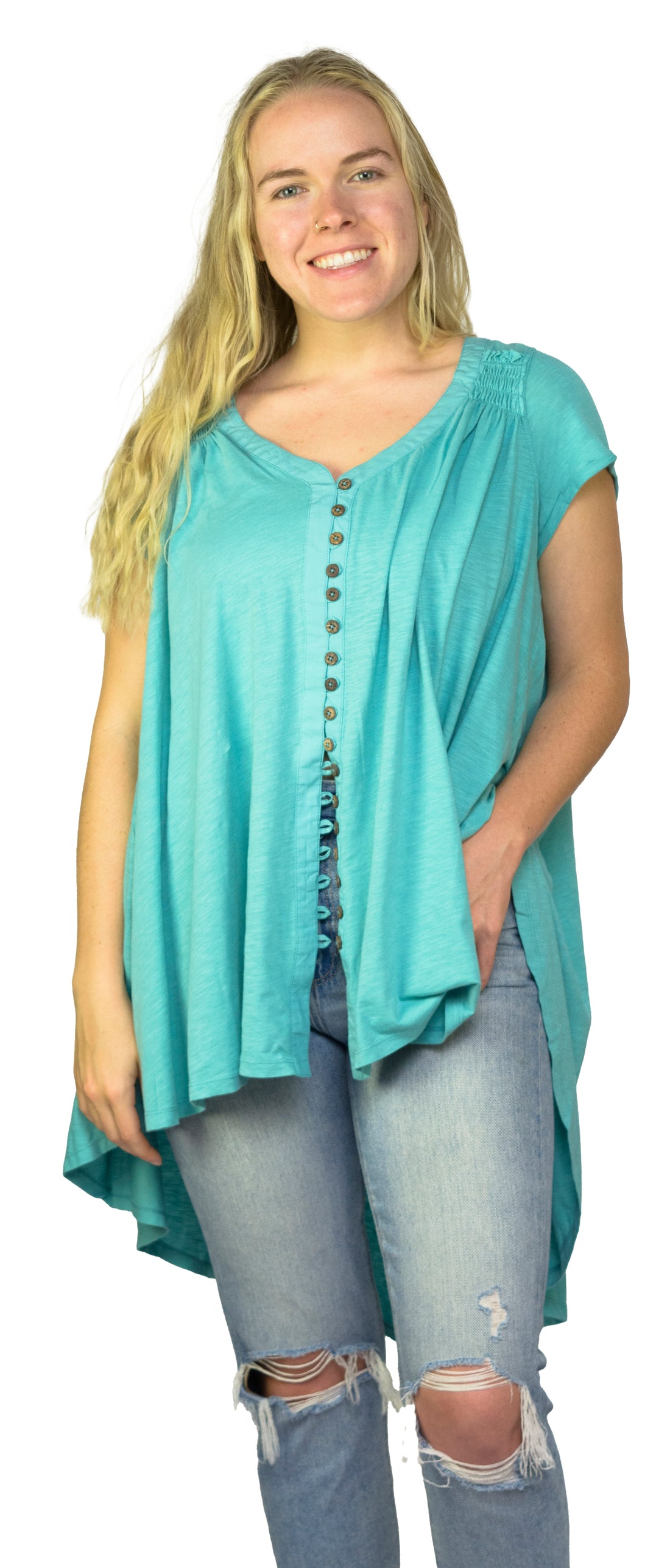Ladies Oversized Shirt - Flowy Shirt, Summery Shirt, High Low Swing, Asymmetrical Tunic, 100% Cotton V-Neck Shirt - Wear Sierra