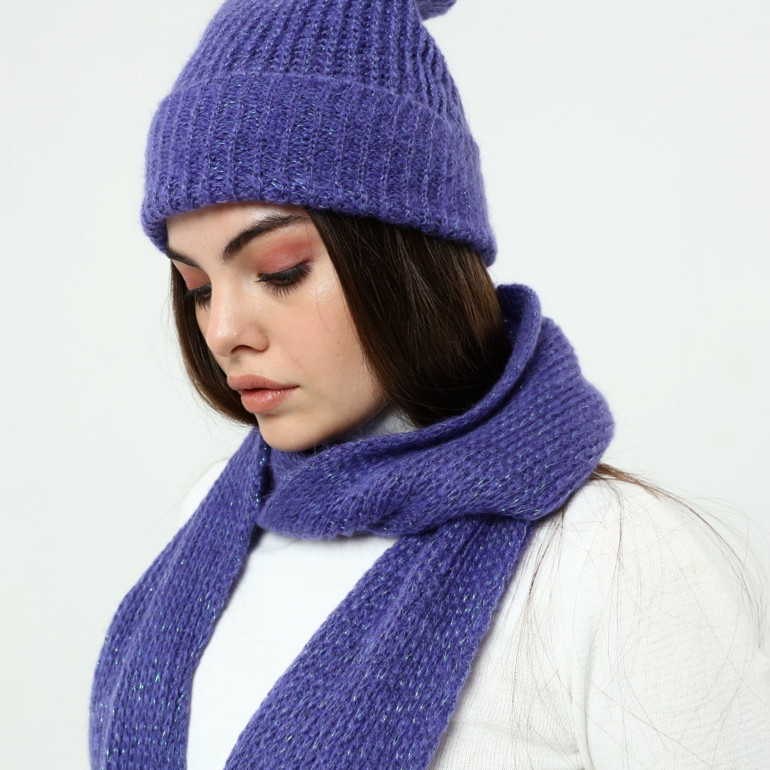 Knitted Beanie and Scarf Set - Girl's Cozy Hat Scarf - Trending Fashion Outfit for Winter - Wear Sierra