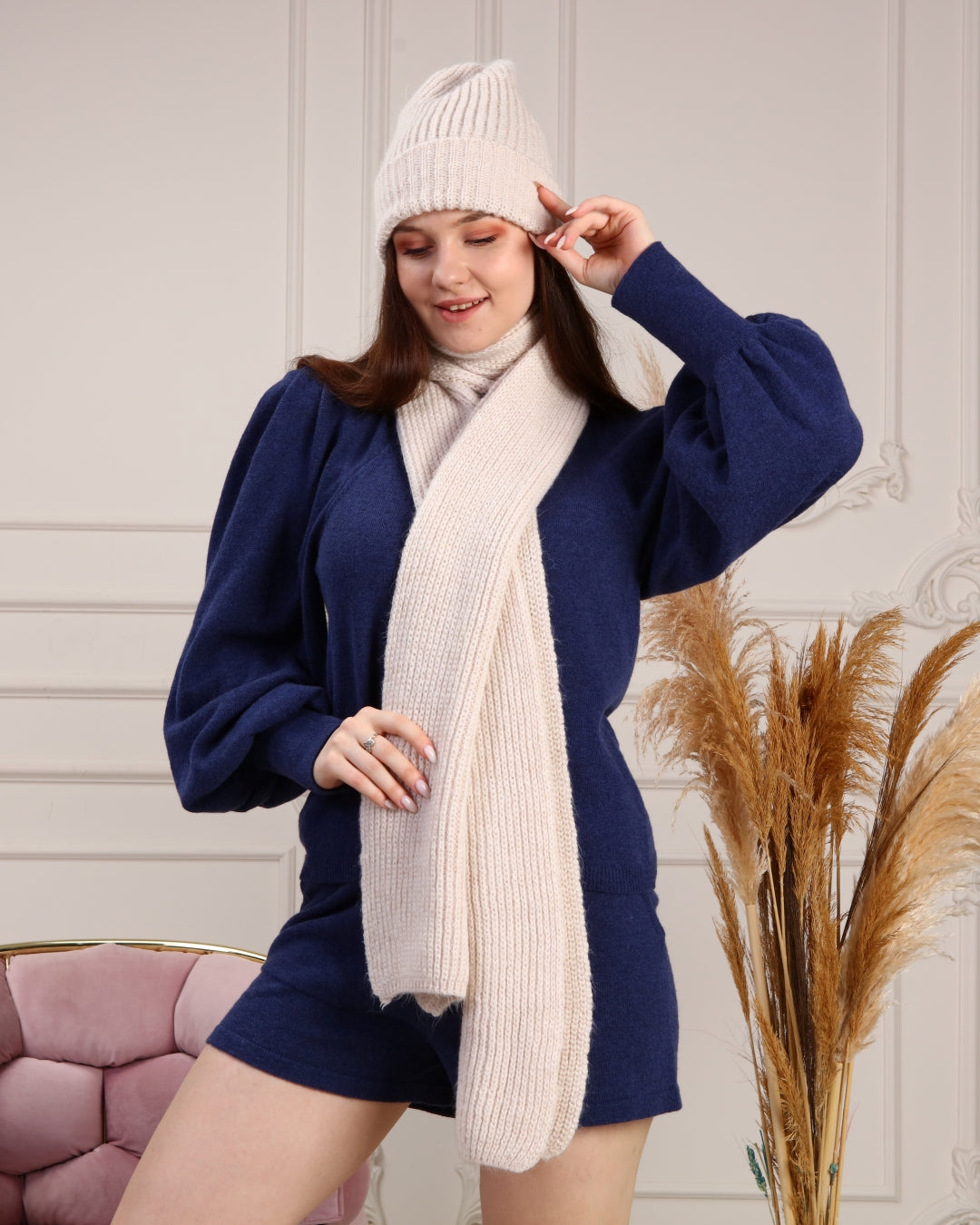 Knitted Beanie and Scarf Set - Girl's Cozy Hat Scarf - Trending Fashion Outfit for Winter - Wear Sierra