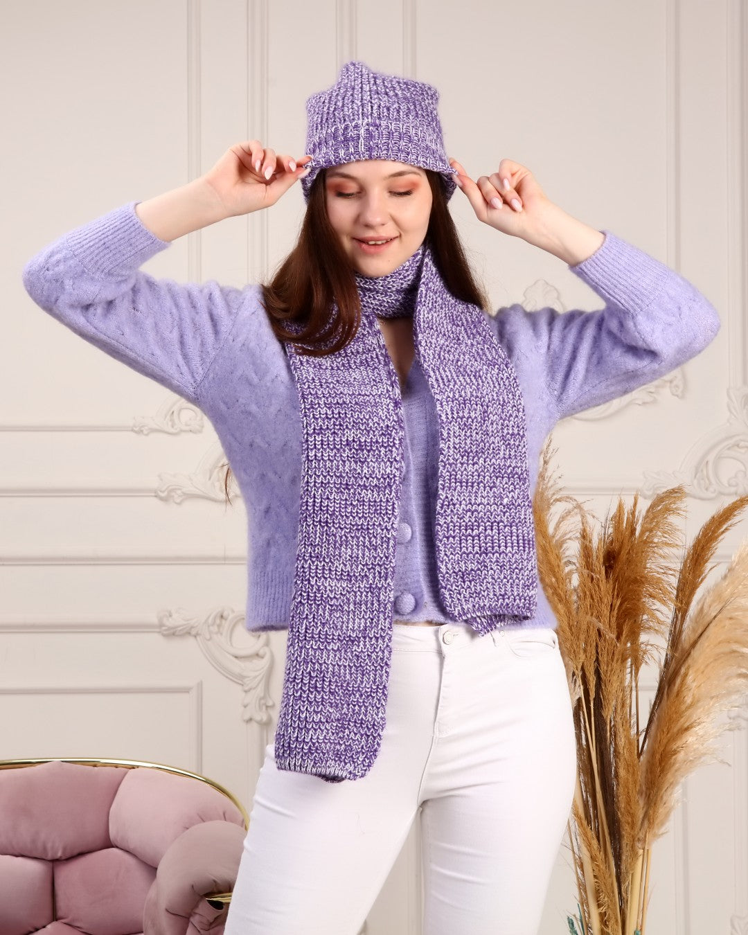 Knitted Beanie and Scarf Set - Girl's Cozy Hat Scarf - Trending Fashion Outfit for Winter - Wear Sierra