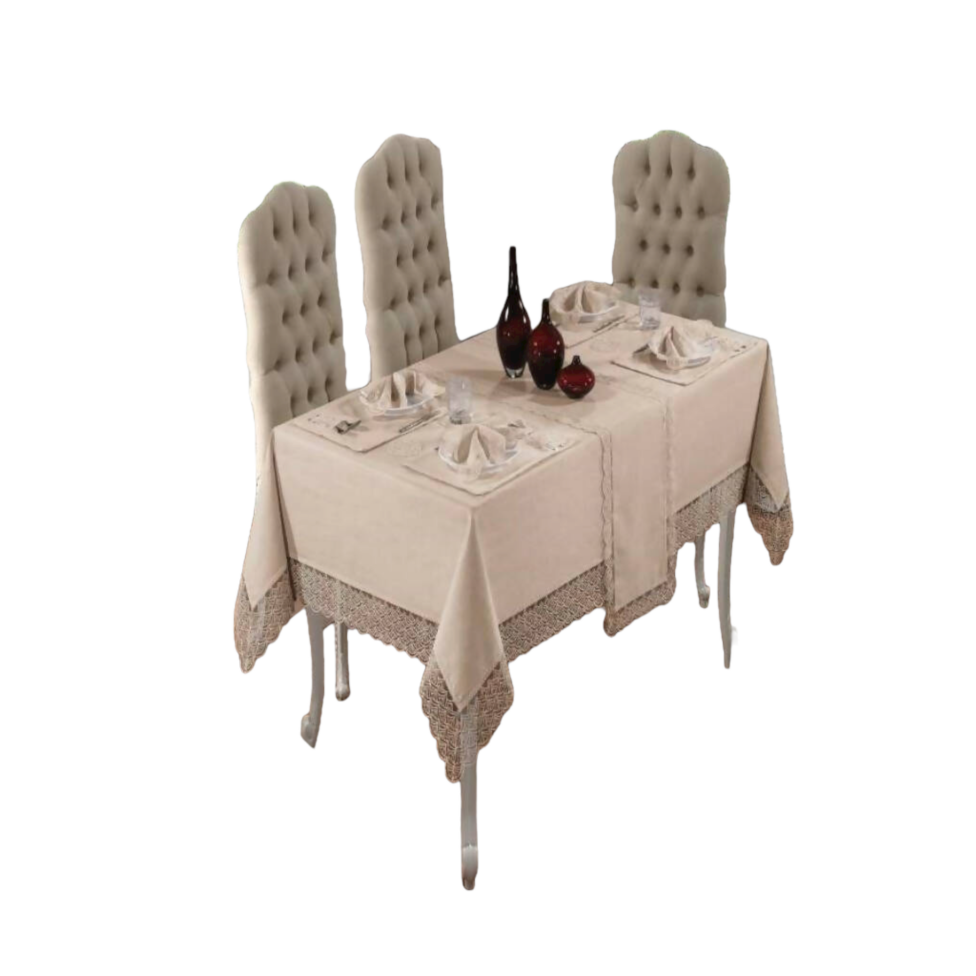 Victorian Farmhouse Style, Rectangular Lace Tablecloth for Wedding Banquet , Anniversary Parties, Large Family Gatherings, or Housewarming, Christmas Gifts, 26-Pieces W/Scalloped Lace (61" W X 91"L) - Wear Sierra
