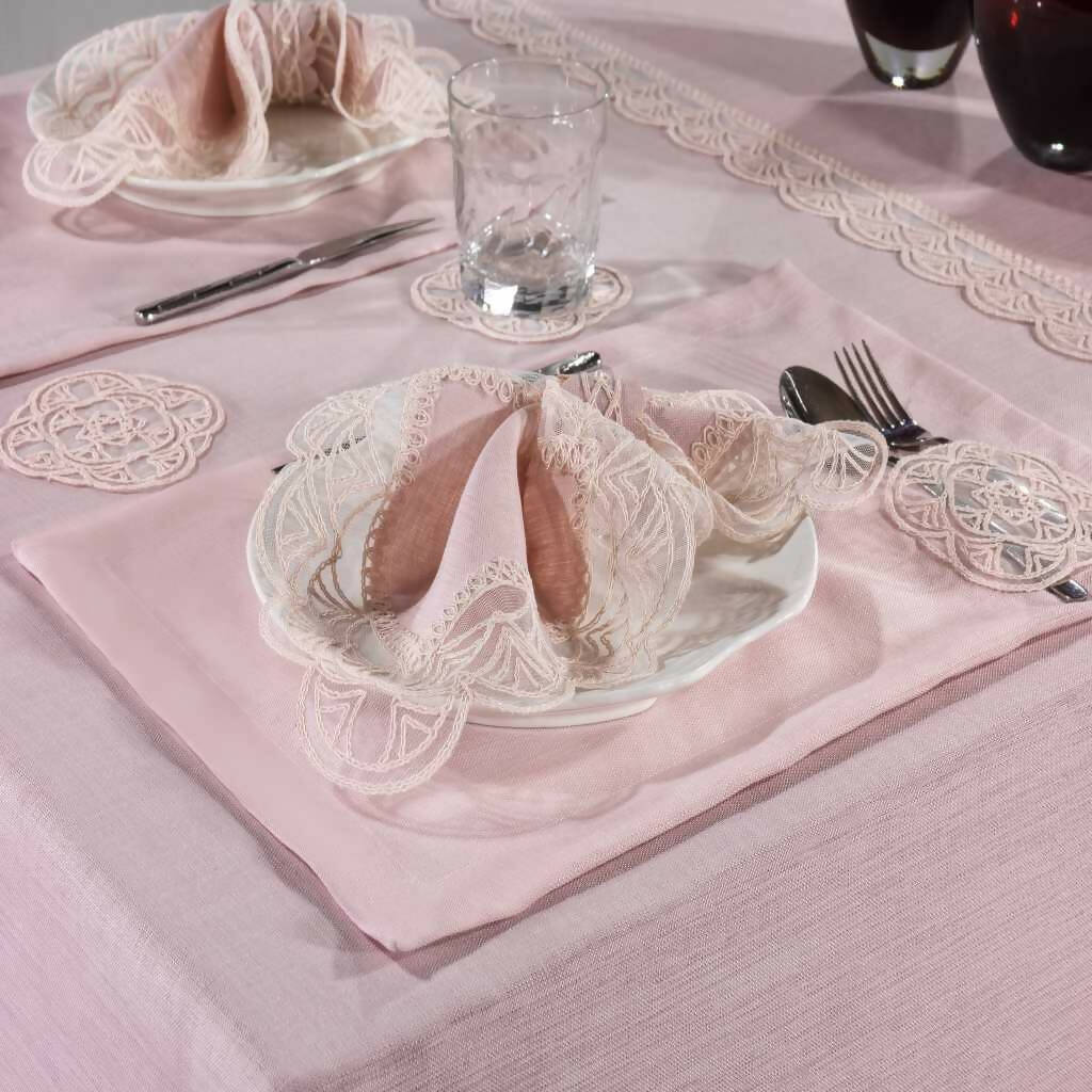 Victorian Farmhouse Style, Rectangular Lace Tablecloth for Wedding Banquet , Anniversary Parties, Large Family Gatherings, or Housewarming, Christmas Gifts, 26-Pieces W/Scalloped Lace (61" W X 91"L) - Wear Sierra