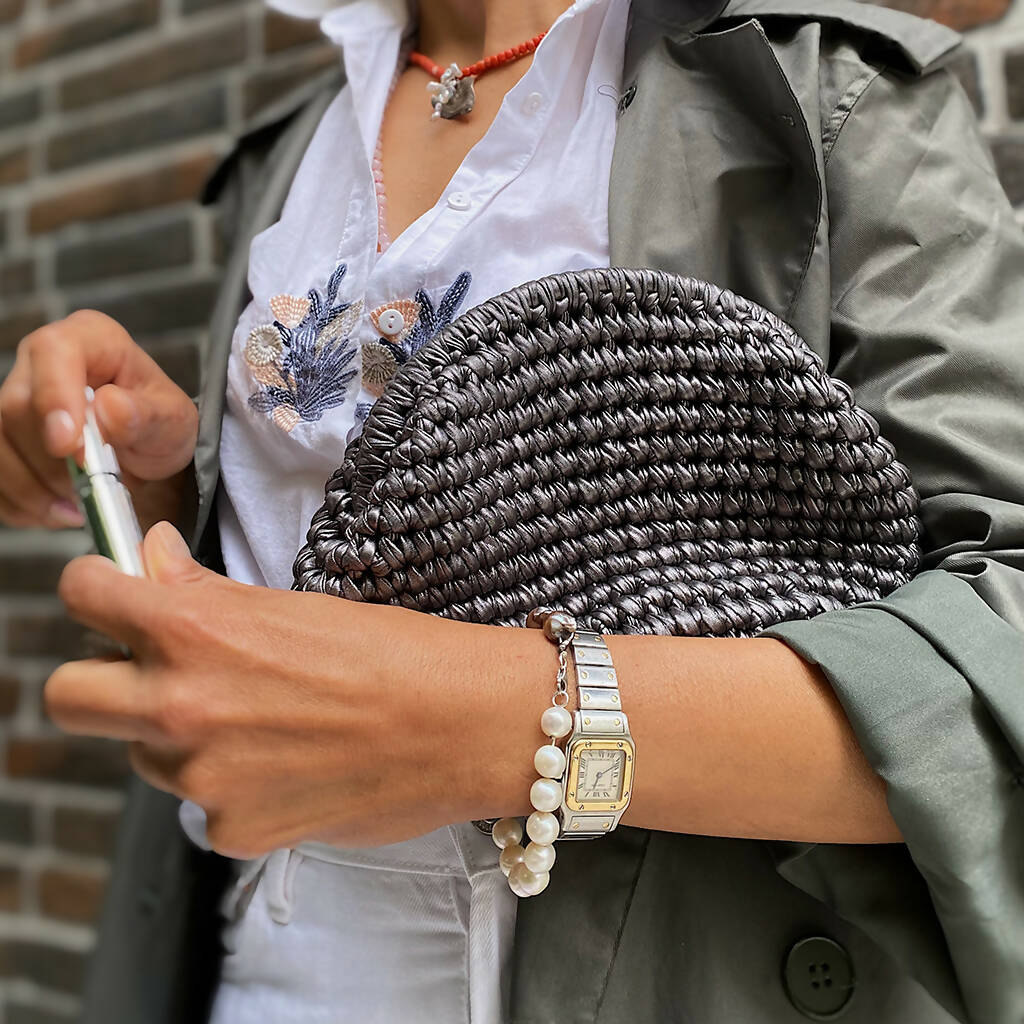 Hand Crafted Clutch Purse in Pretty Metallic Colors Organic Natural Paper Yarn - Wear Sierra