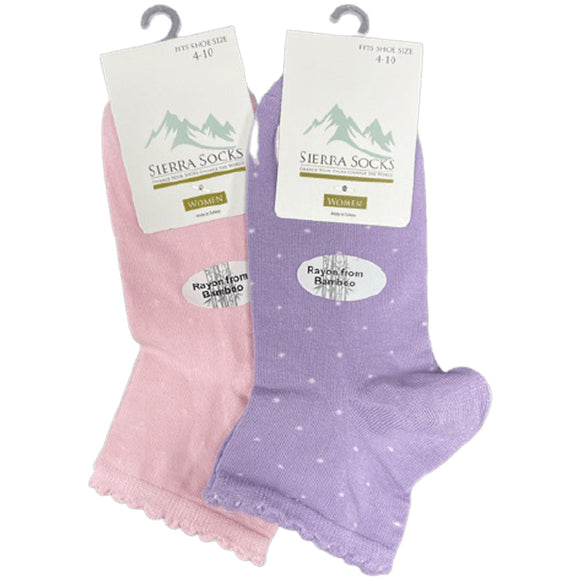 Women's Bamboo Low Cut Quarter 2 -Pair & 4-Pair Pack Picot Scalloped Edge Socks