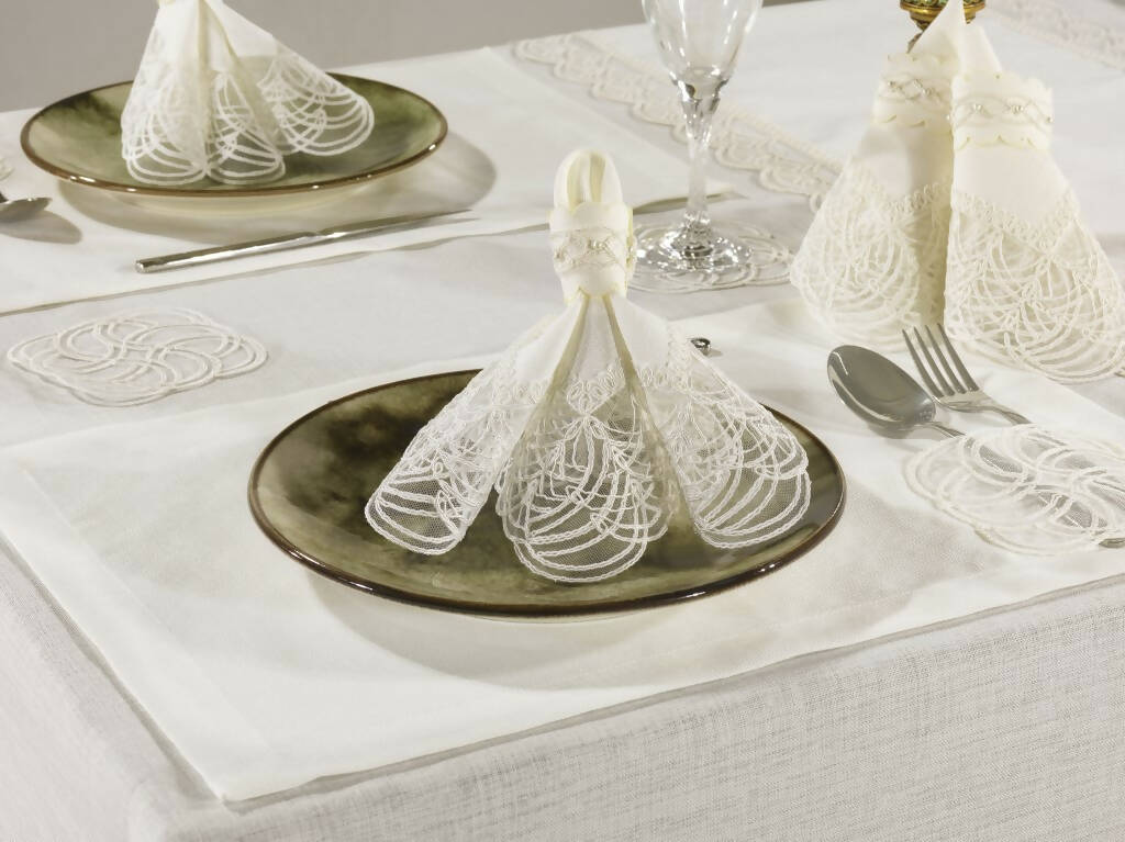 Victorian Farmhouse Style, Rectangular Lace Tablecloth for Wedding Banquet , Anniversary Parties, Large Family Gatherings, or Housewarming, Christmas Gifts, 26-Pieces W/Scalloped Lace (61" W X 91"L) - Wear Sierra