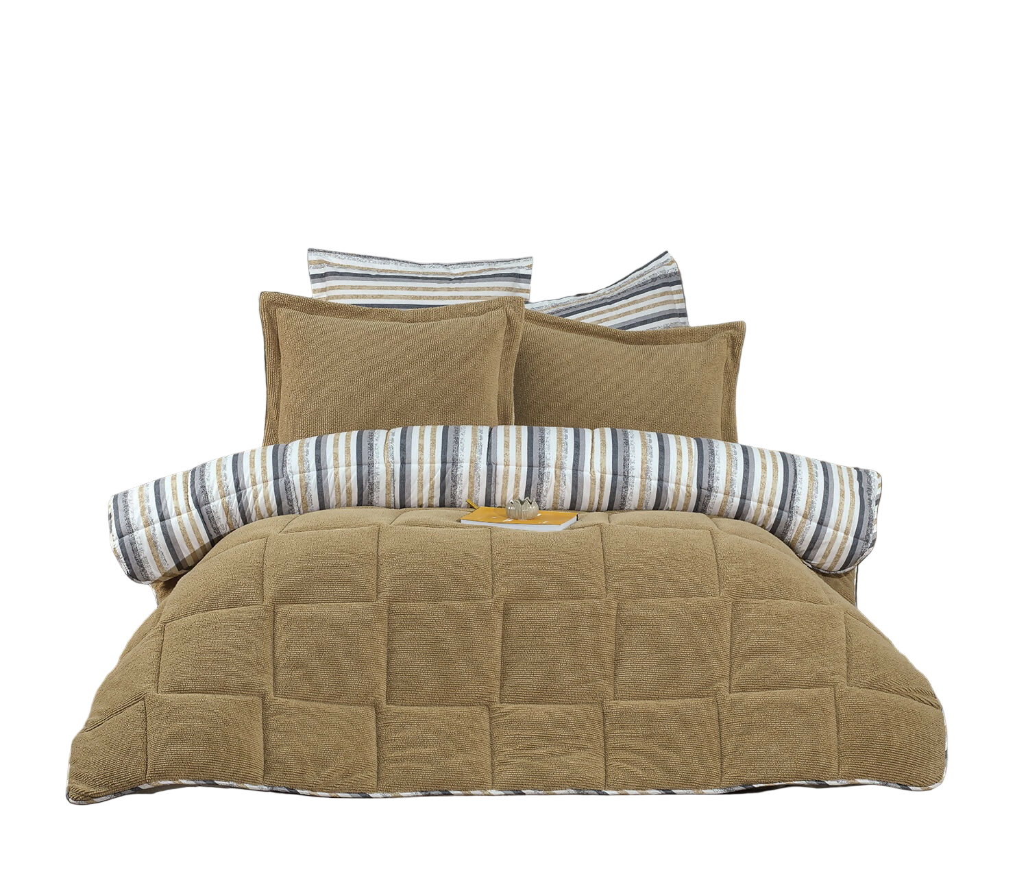 Sherpa Reversable Quilted Comforter in Turkish Cotton and Lambswool for Single and Double Beds, 4 Piece Bedding Set