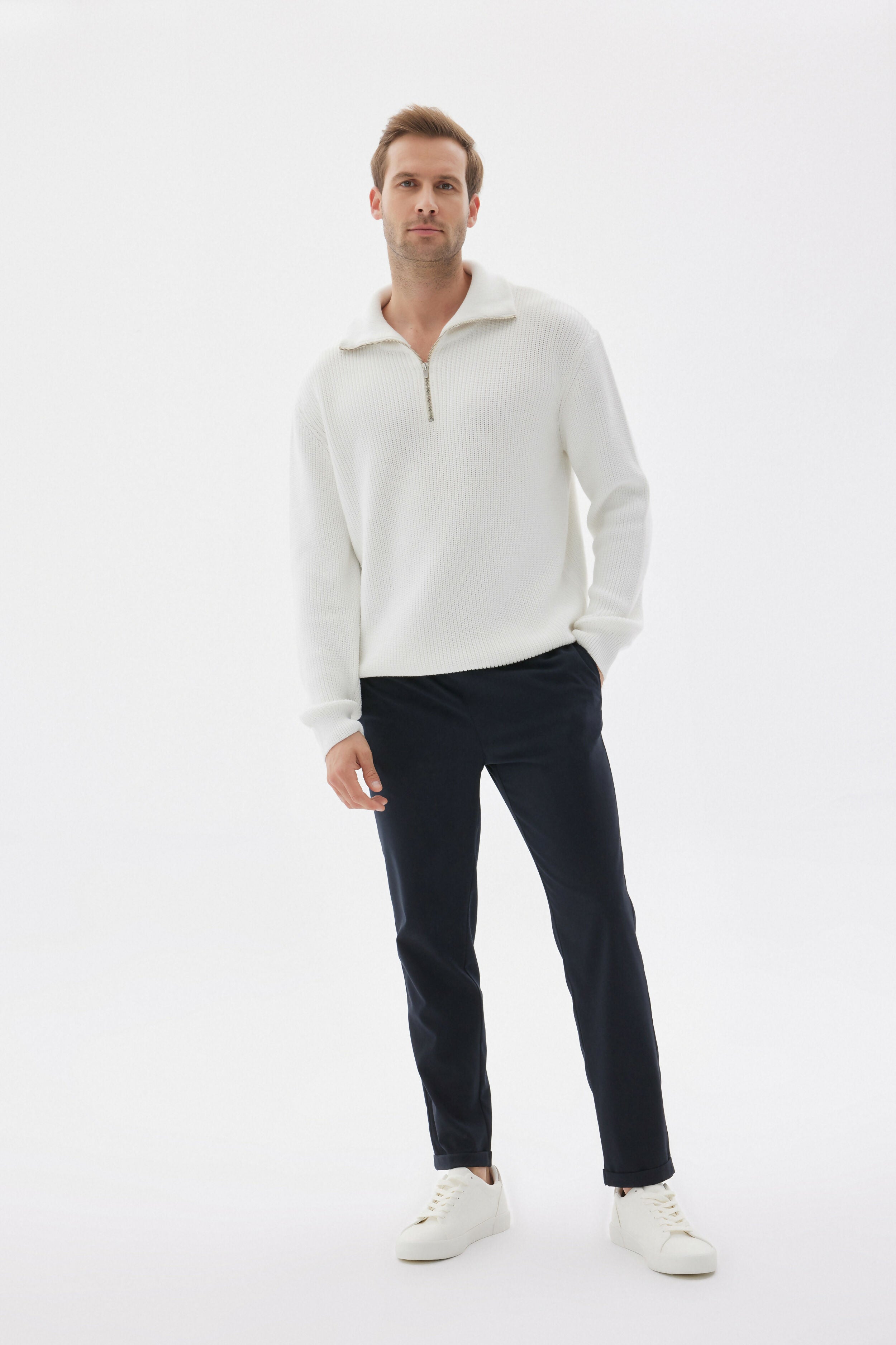 Men’s 100% Cotton Quarter-Zip Knit Sweater