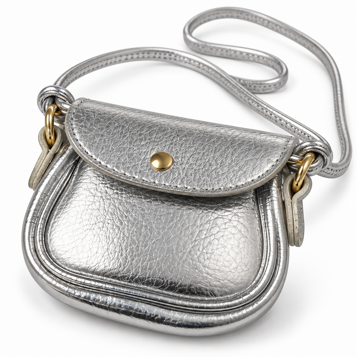 Women’s Mini Saddle Bag – Available in Ivory, Dark Chocolate, Metallic Silver, Black & Champagne Gold