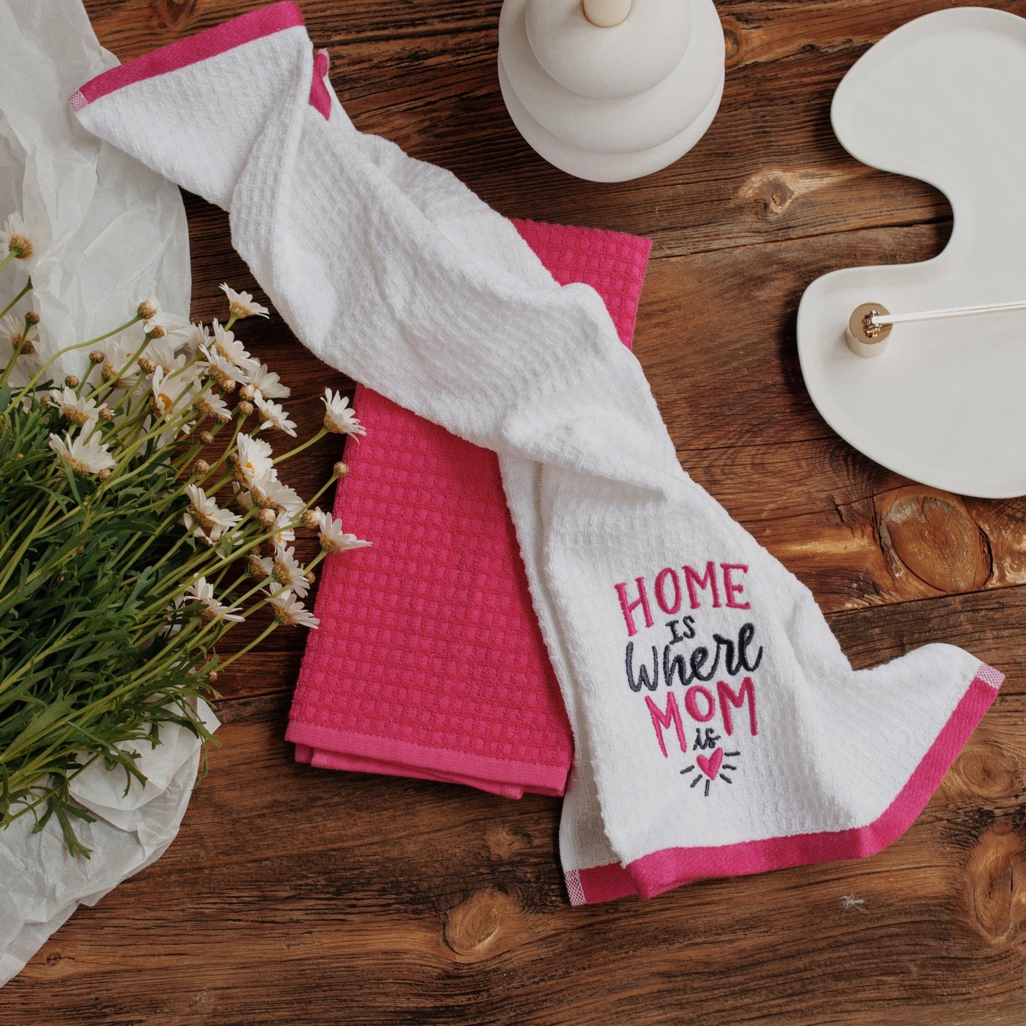 100% Cotton Kitchen Towel Set of 2 – Soft, Absorbent Dish Towels for Cooking, Drying & Cleaning – Durable Everyday Kitchen Towels - Home Is Where Mom Is - Wear Sierra