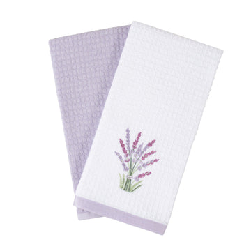 100% Cotton Kitchen Towel Set of 2 – Soft, Absorbent Dish Towels for Cooking, Drying & Cleaning – Durable Everyday Kitchen Towels - Lavender Flowers Design - Wear Sierra