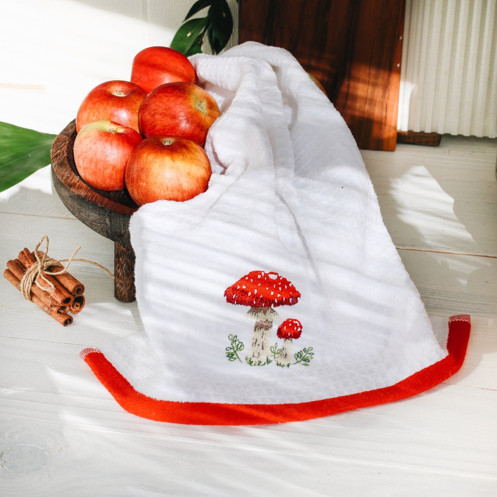 100% Cotton Kitchen Towel Set of 2 – Soft, Absorbent Dish Towels for Cooking, Drying & Cleaning – Durable Everyday Kitchen Towels - Mushroom Design - Wear Sierra