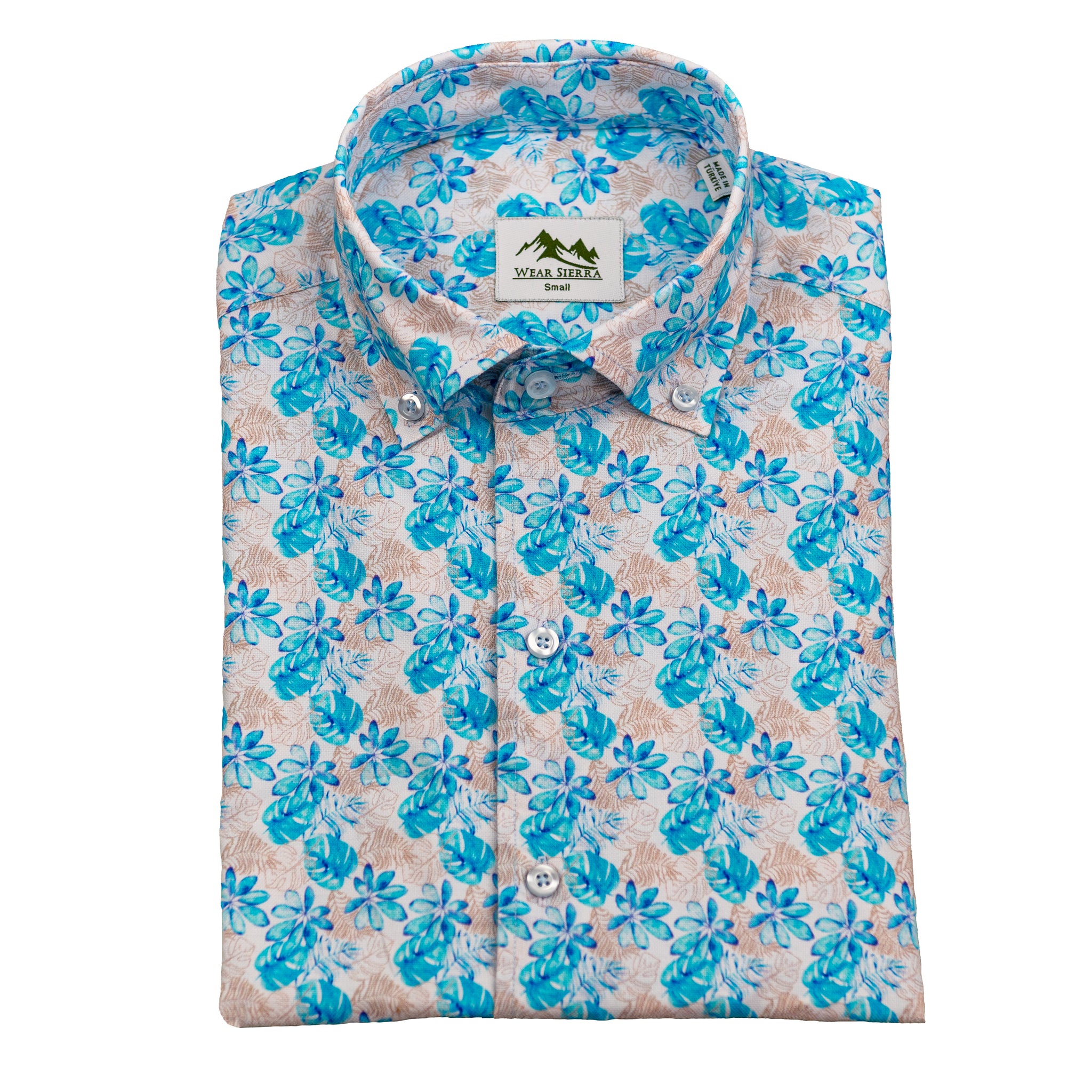 Wear Sierra Top Shelf Men's Cotton Short Sleeve Button Down Shirts in Blue Tropical Print