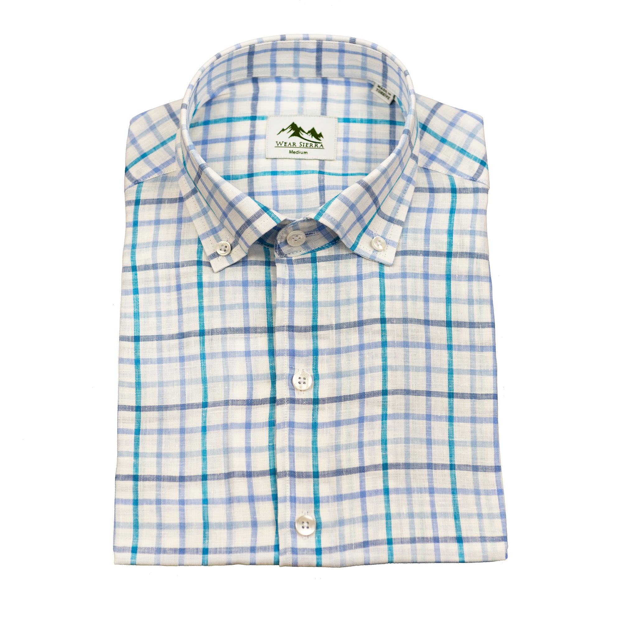 Wear Sierra Top Shelf Men's Cotton Short Sleeve Button Down Shirts in White Blue Plaid
