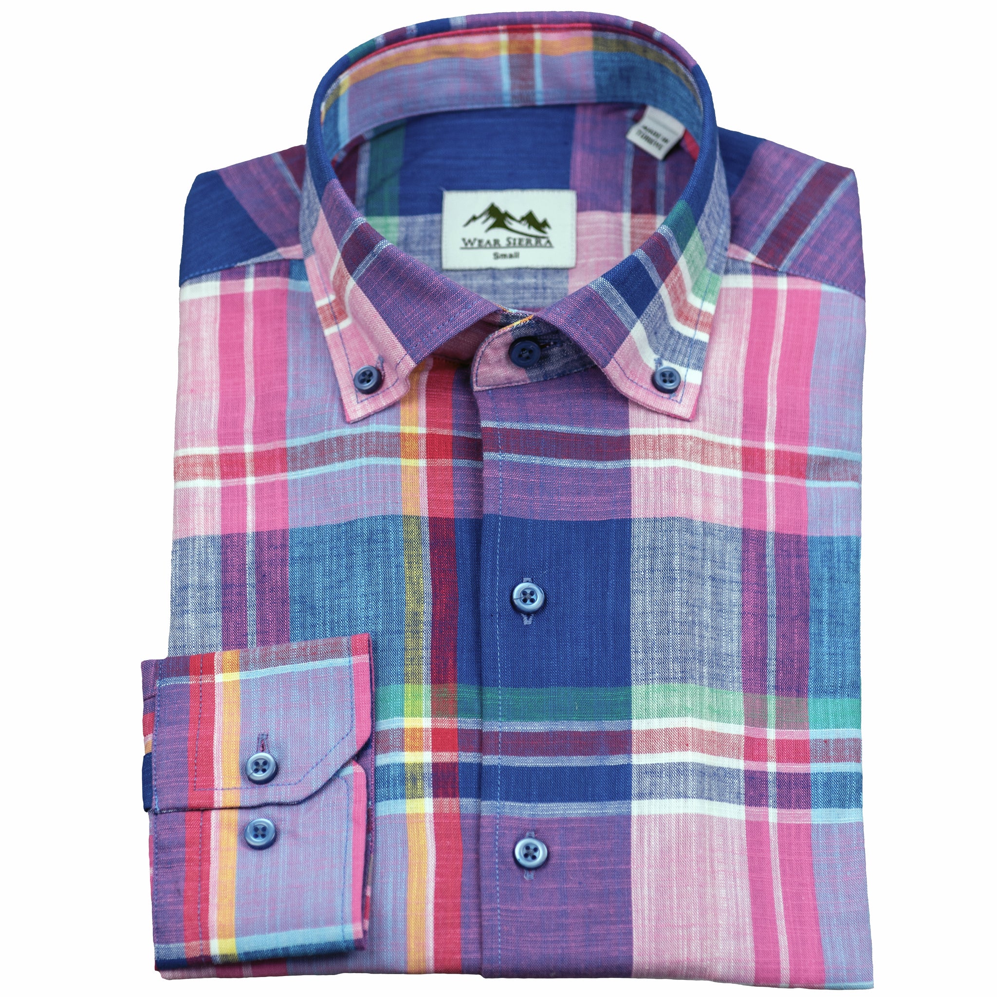 Wear Sierra Top Shelf Men's Cotton Long Sleeve Button Down Shirts in Pink Plaid