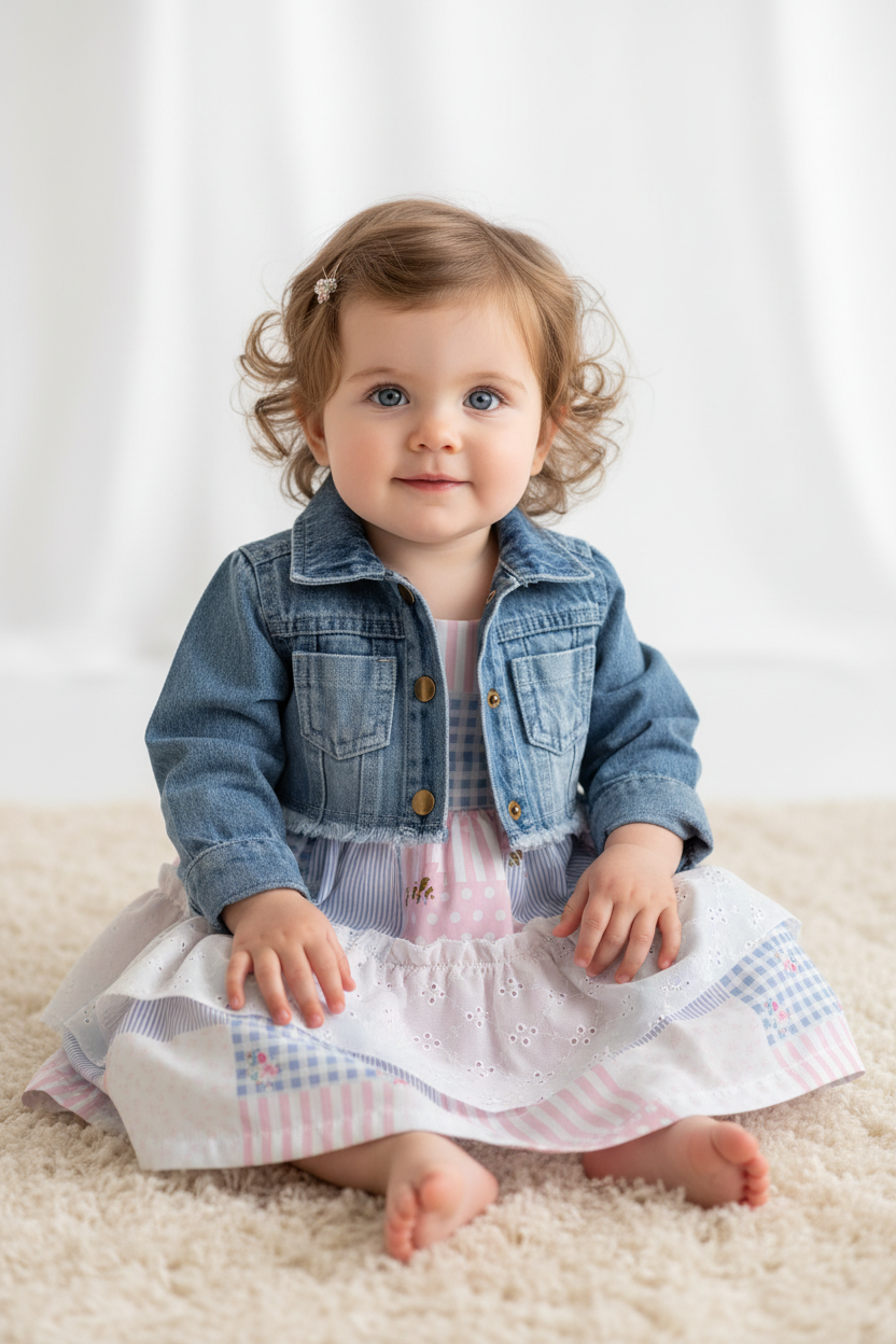 Infant and Toddler Girl's Sundress and Crop Jean Jacket 2-Piece Adorable Outfit