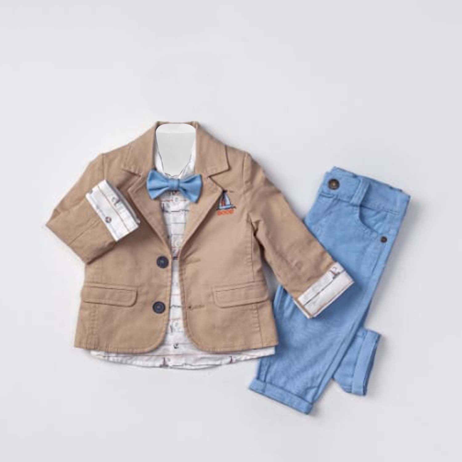 Infant to Toddler Nautical Inspired Jacket, Button-Up Long Sleeve Shirt & Pants Full 3-Piece Suit - 0
