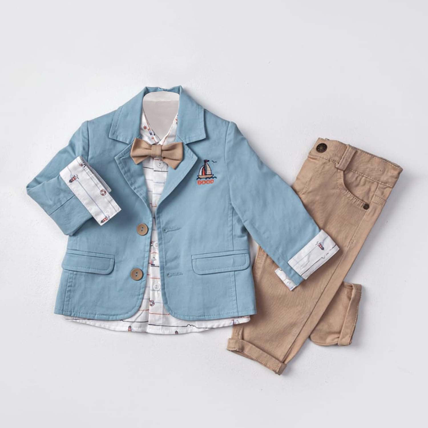 Infant to Toddler Nautical Inspired Jacket, Button-Up Long Sleeve Shirt & Pants Full 3-Piece Suit