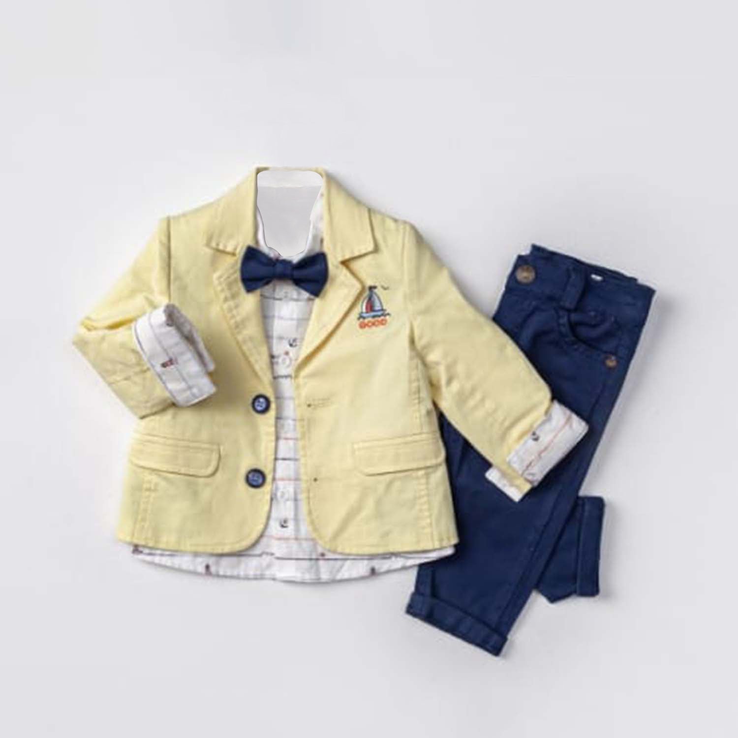 Buy yellow Infant to Toddler Nautical Inspired Jacket, Button-Up Long Sleeve Shirt &amp; Pants Full 3-Piece Suit