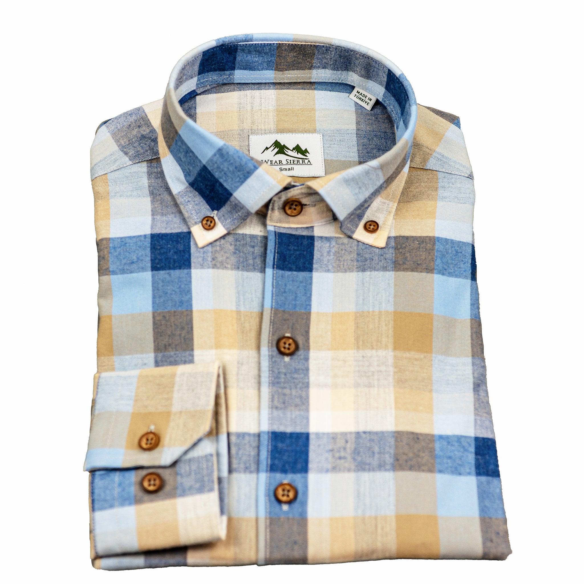 Wear Sierra Top Shelf Men's Cotton Long Sleeve Button Down Shirts in Blue Plaid, Soft Combed Cotton Shirt for Dads & Grads