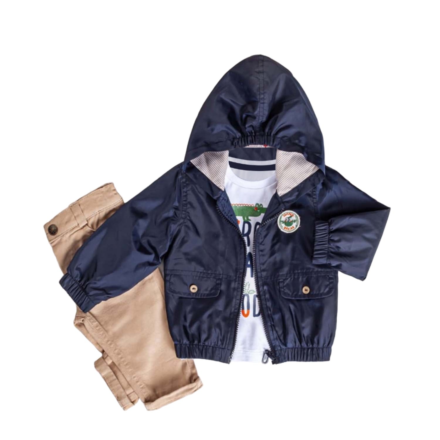 Infant and Toddler Hoodie Windbreaker 3-Piece Casual Wear - Great for Warm Weather