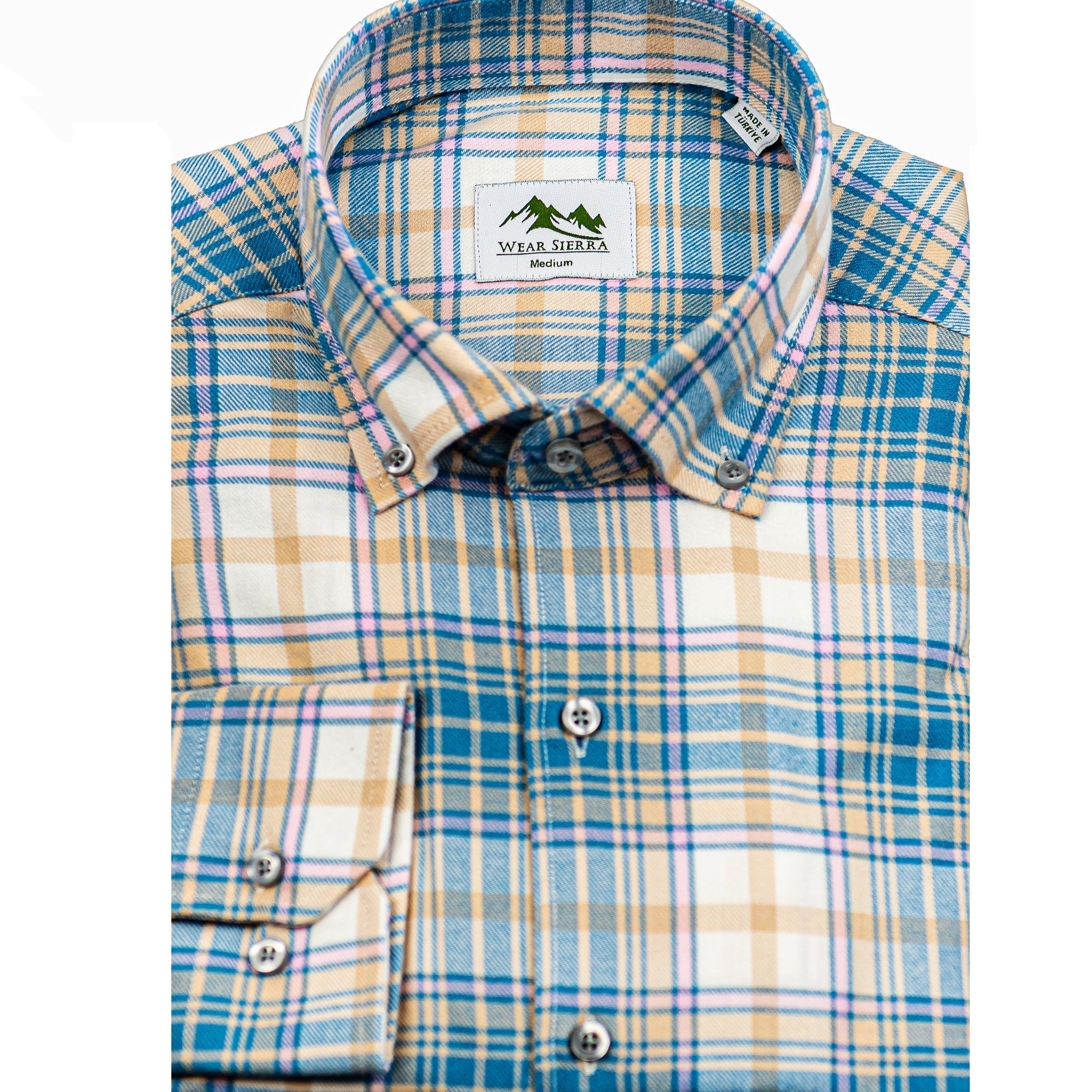 Wear Sierra Top Shelf Men's Cotton Long Sleeve Button Down Shirts in White Plaid, Soft Combed Cotton Shirt for Dads & Grads