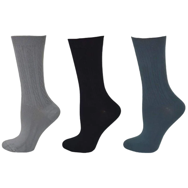 Women's Silky Rayon Cable Pattern Crew Socks in 3 Pair Packs - Great for Spring & Summer