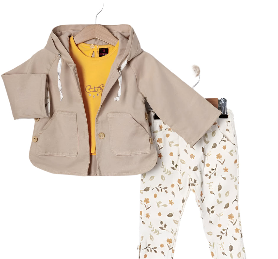 Little Girls' Summer & Fall Cotton 3-Piece Outfit Set - Jacket, Sleeveless Top, and Button Pants