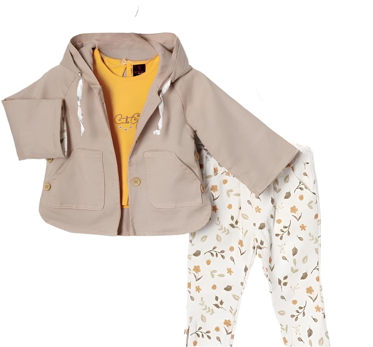 Little Girls' Summer & Fall Cotton 3-Piece Outfit Set - Jacket, Sleeveless Top, and Button Pants