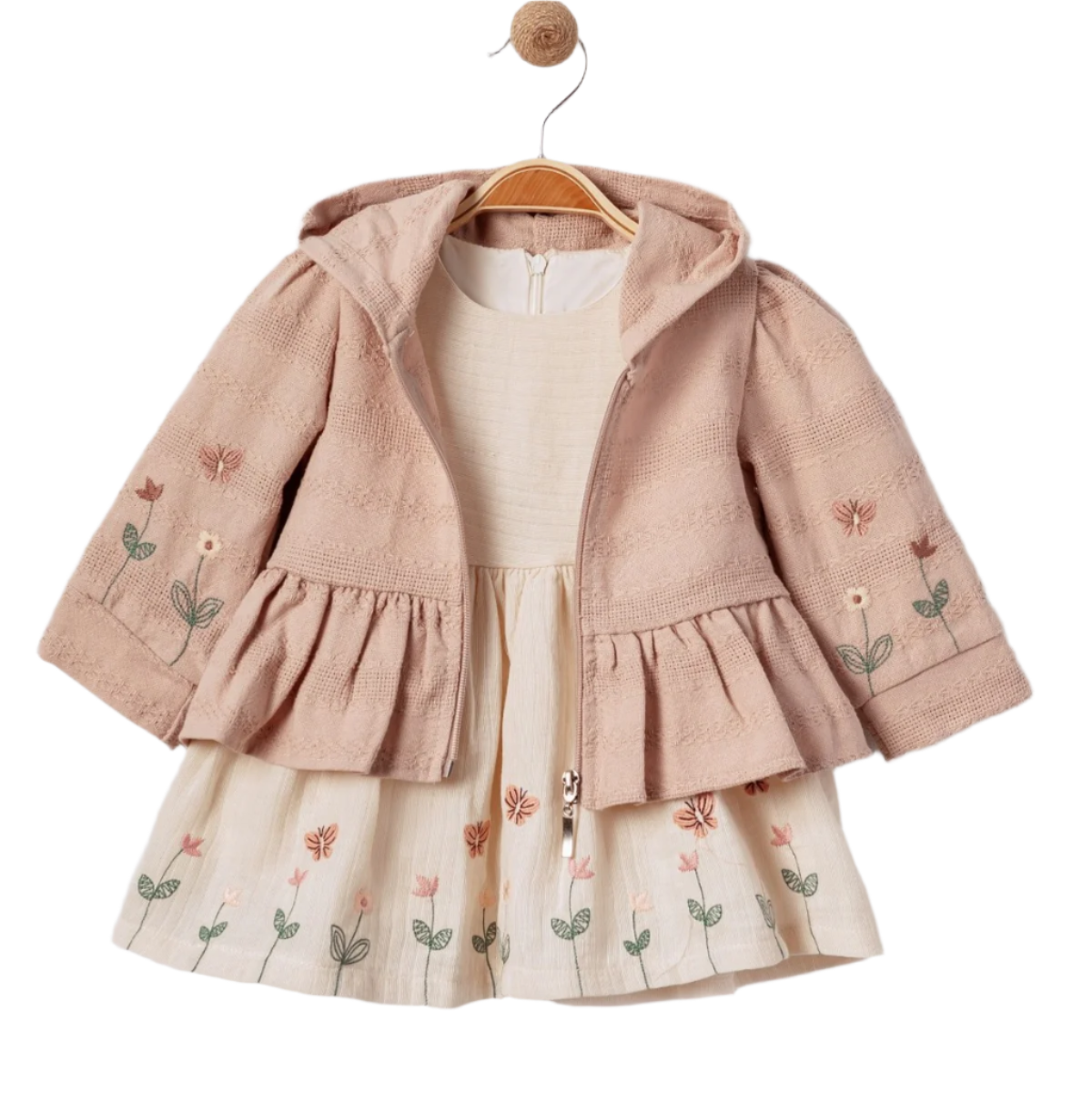 Little Girls' Dress - 2 Piece Set Pointelle and Embroidery Designed Outfit for Toddler Girls