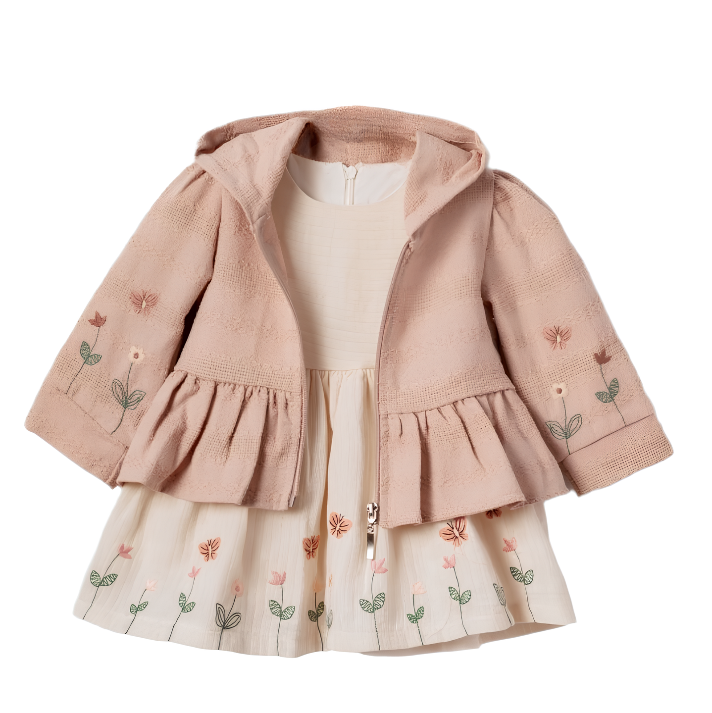 Little Girls' Dress - 2 Piece Set Pointelle and Embroidery Designed Outfit for Toddler Girls