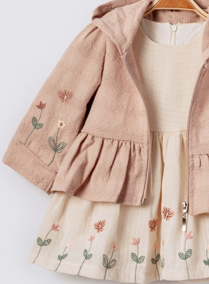 Little Girls' Dress - 2 Piece Set Pointelle and Embroidery Designed Outfit for Toddler Girls