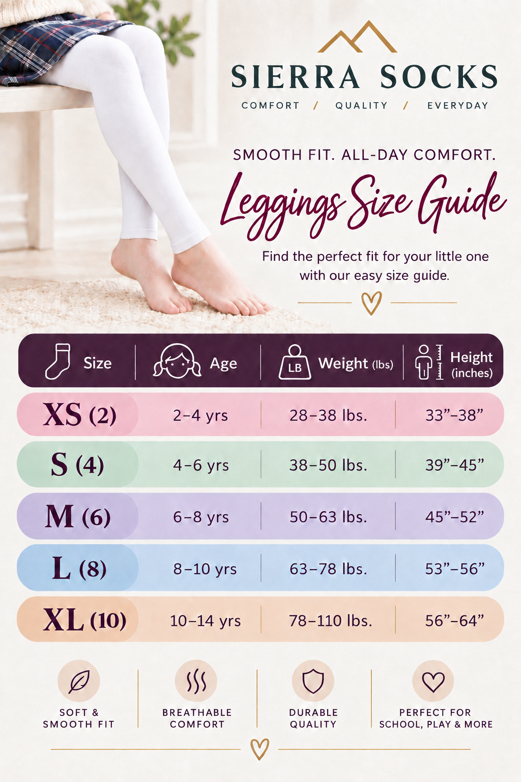 Girls’ Footless Leggings – Soft Stretch Leggings for School & Everyday Wear