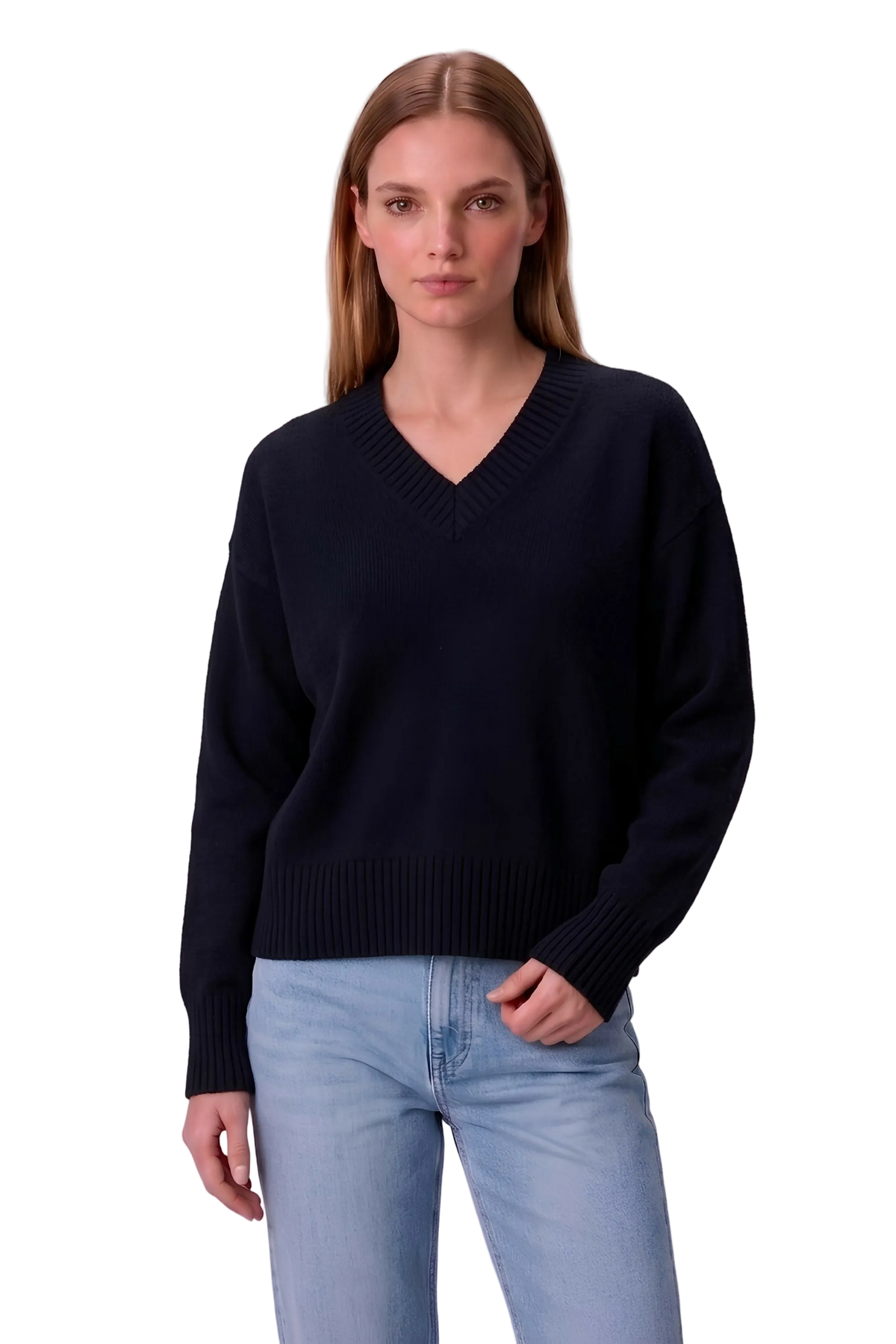Women’s V-Neck Knit Sweater – Long Sleeve Regular Fit