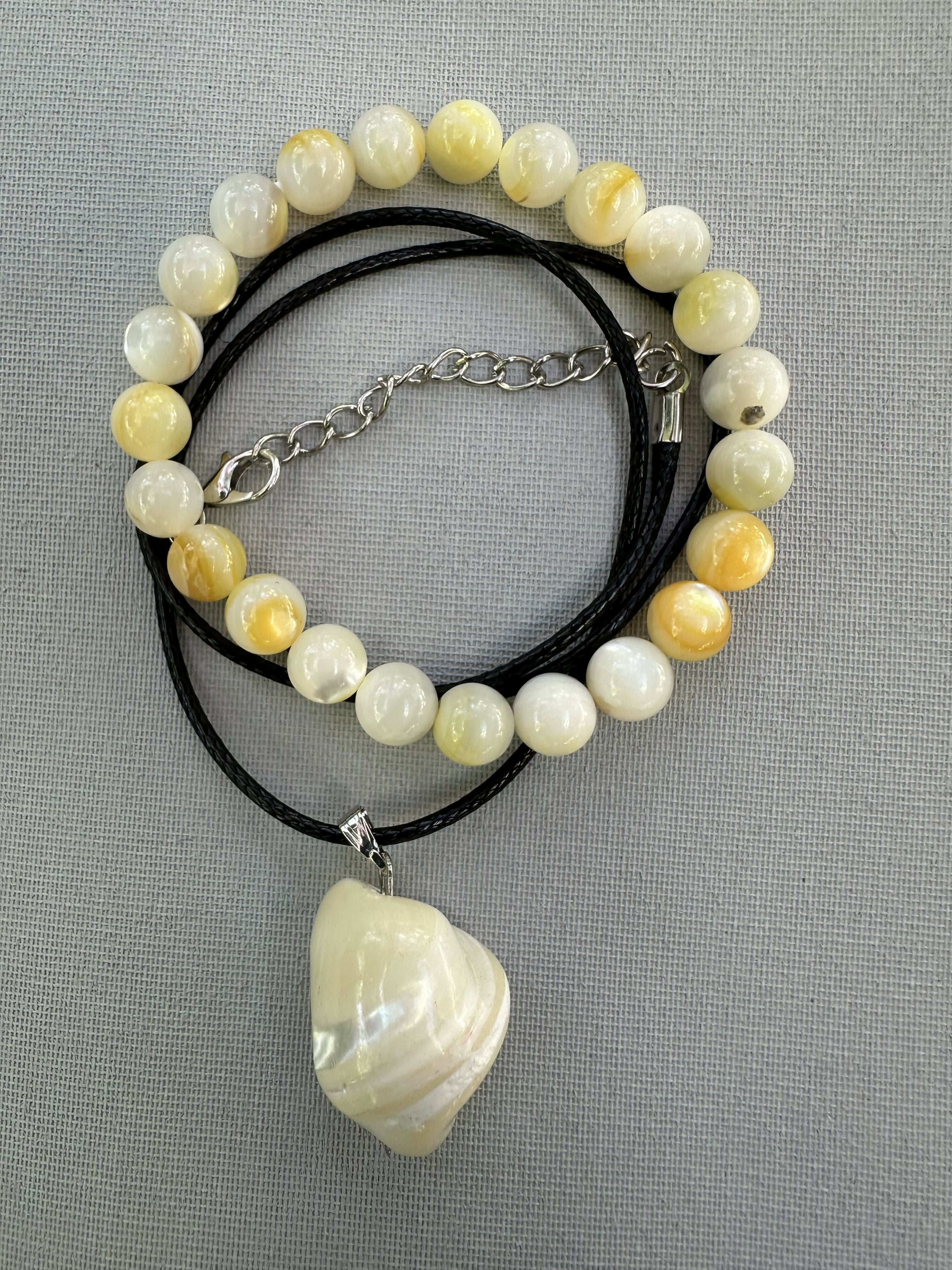 Mother of Pearl Natural Stone Bracelet with Matching Necklace