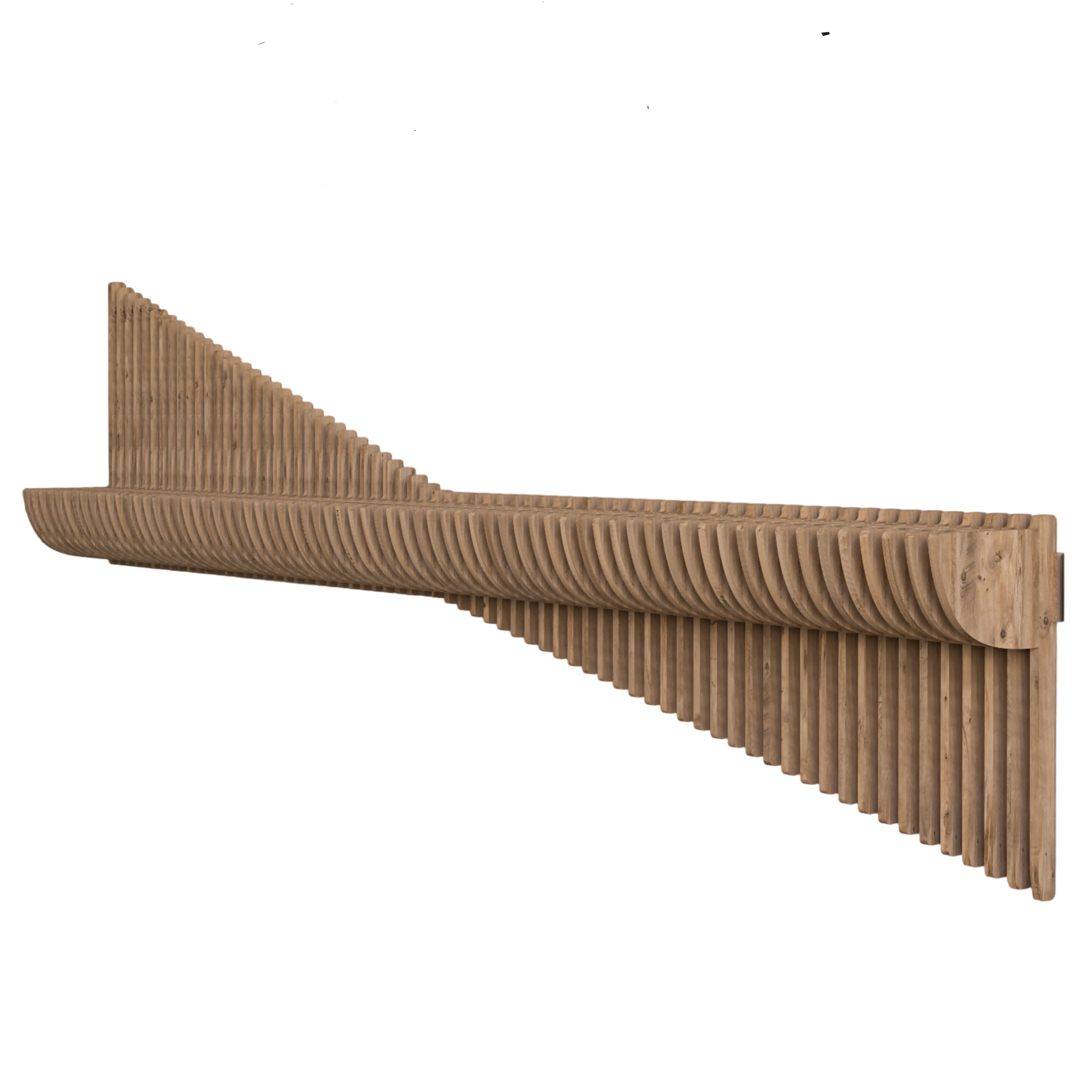 BATAMEX Parametric 60 inch Floating Shelf TV Unit Modern Geometric Wooden Wall Piece Decor Natural Oak Color 3D Wavy Living and Gaming Room Shelf