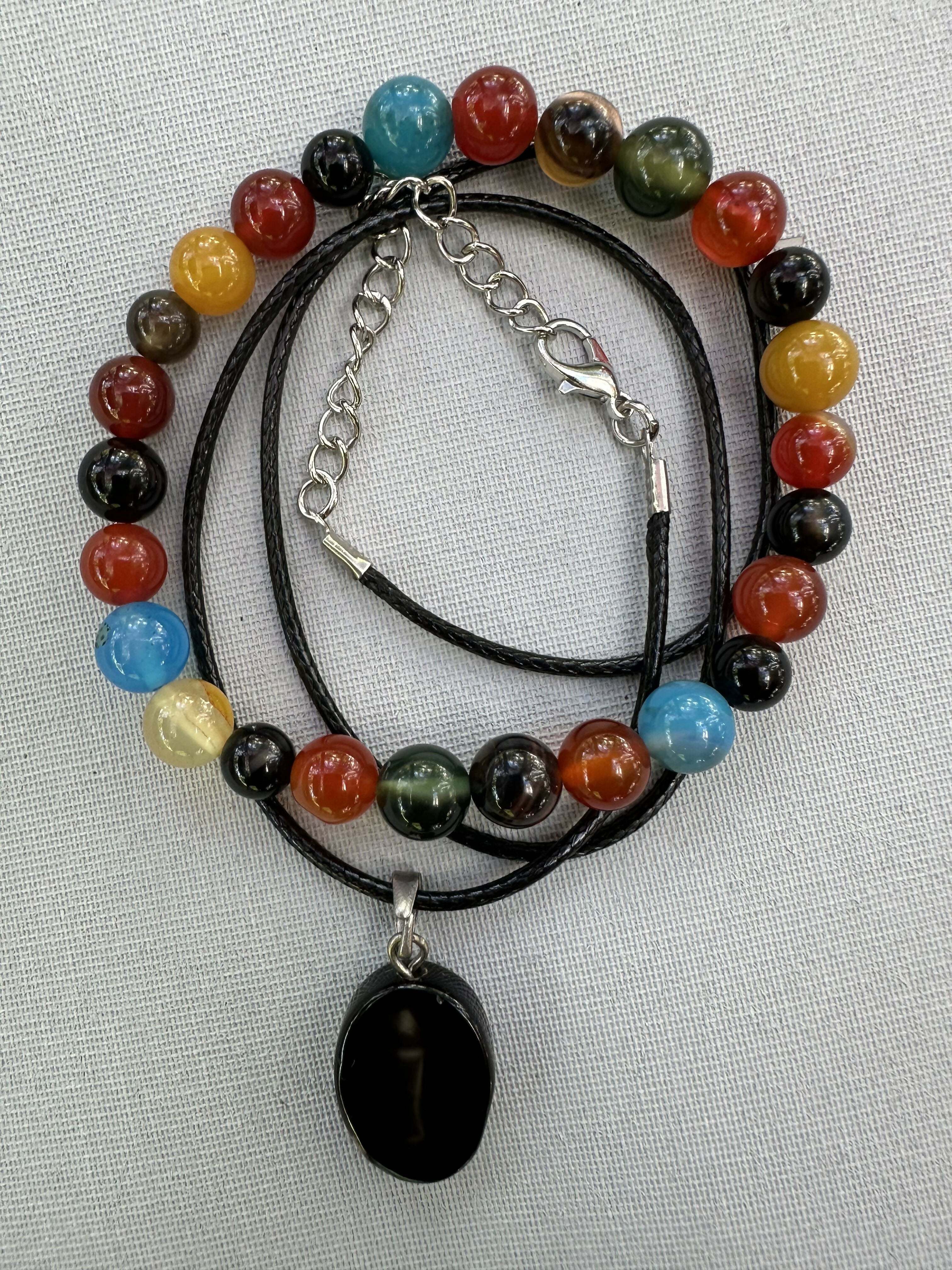 Agate Natural Stone Bracelet with Matching Necklace