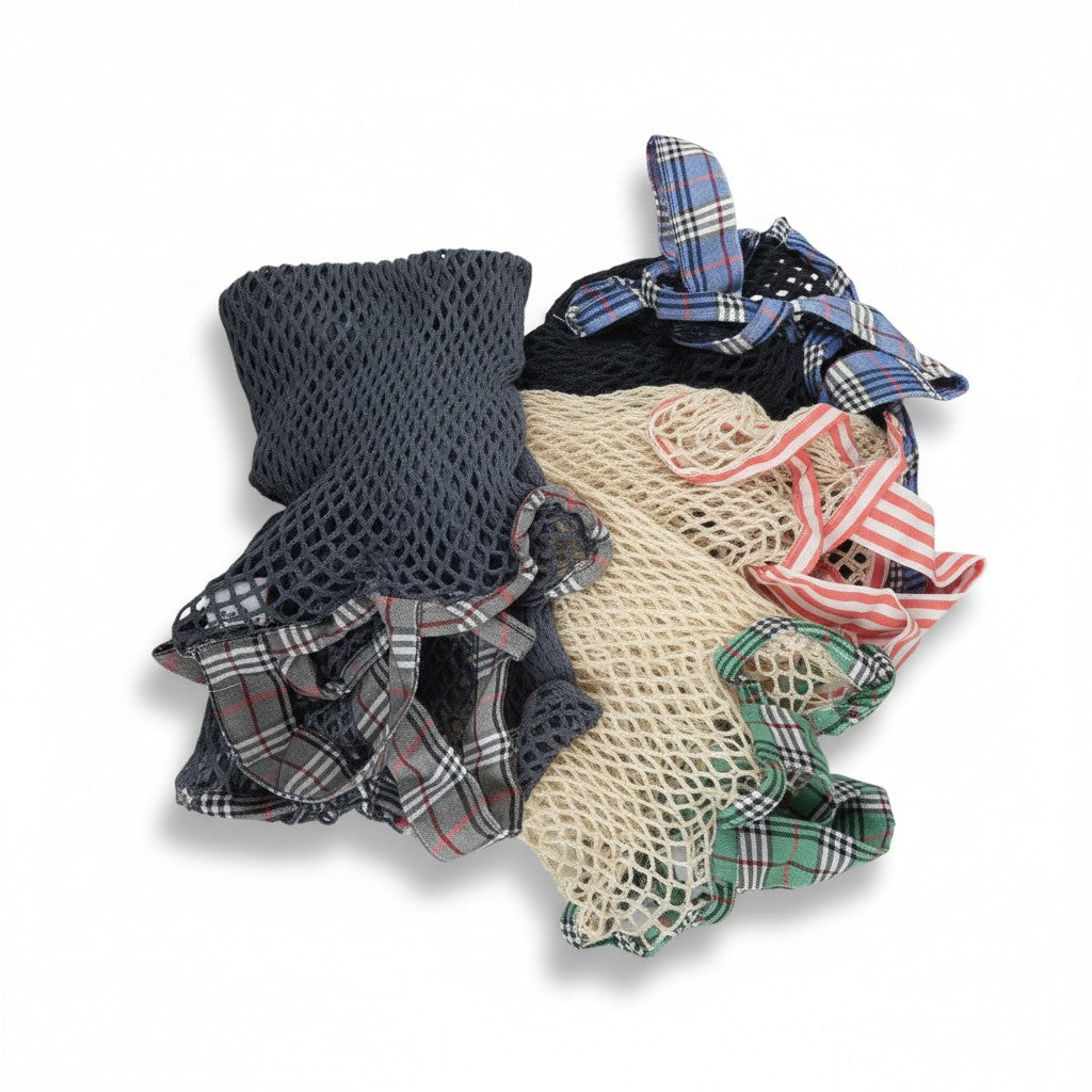 Mesh Grocery Bags 2 or 4 Pack, Reusable Cotton String Shopping Totes with Handles, Holds 10lbs for Farmers Market, Produce, Fruit, Vegetable Storage & Beach