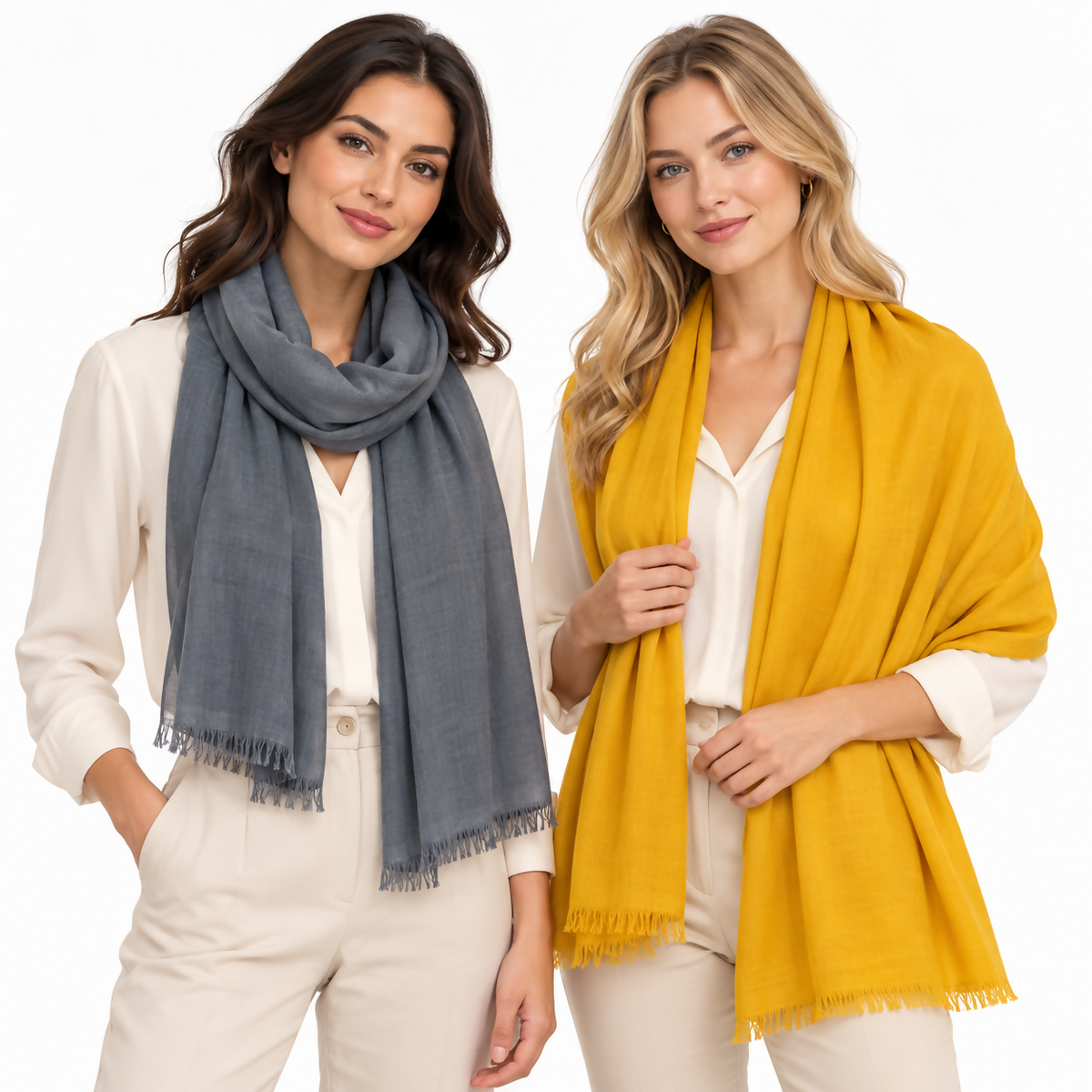 Women’s Lightweight Scarf Set, 2-Pack – Grey & Mustard, 71 × 25 in
