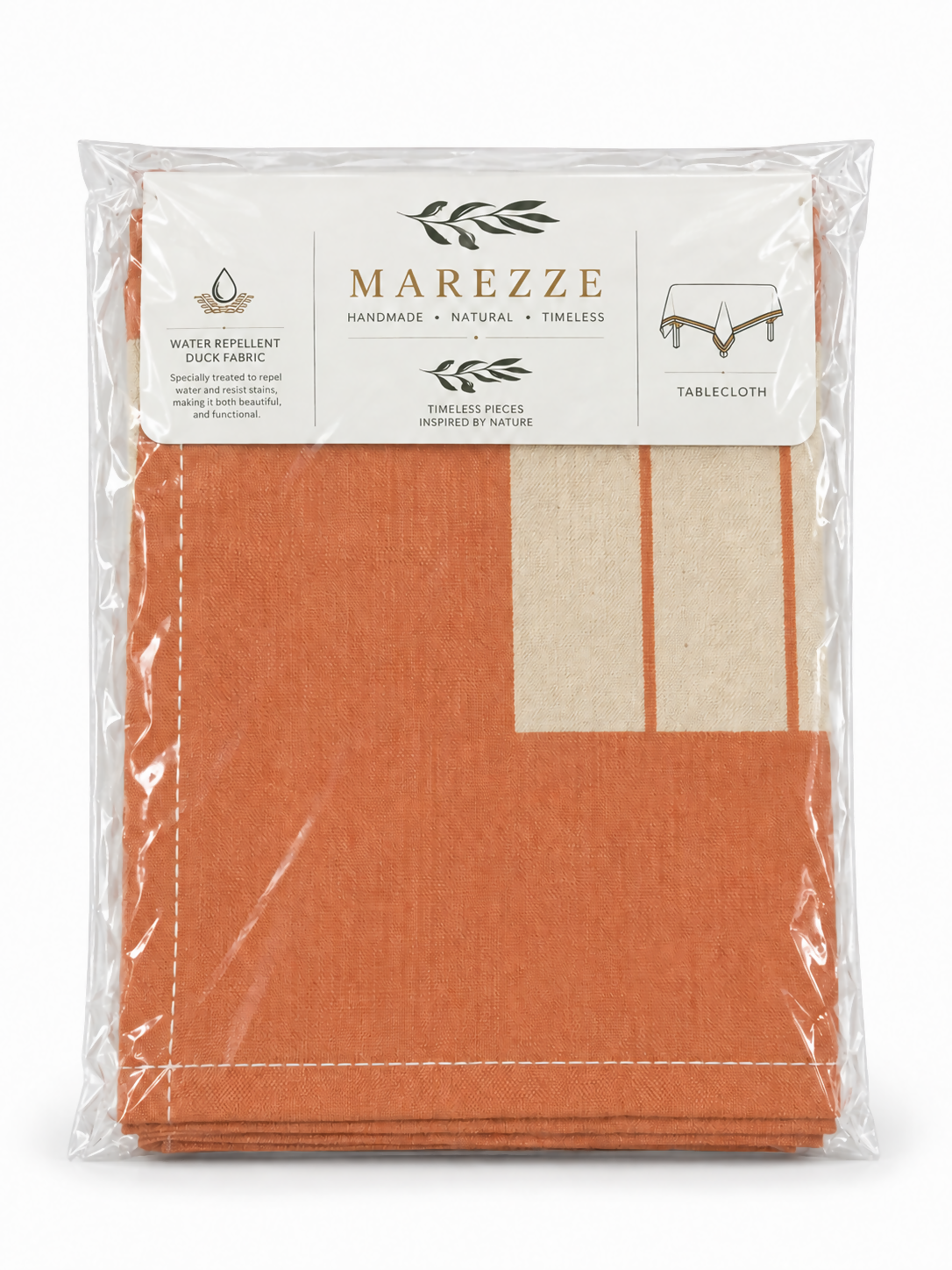 Terracotta & Ivory Striped Water-Repellent Turkish Cotton Tablecloth – Coastal & Timeless Style