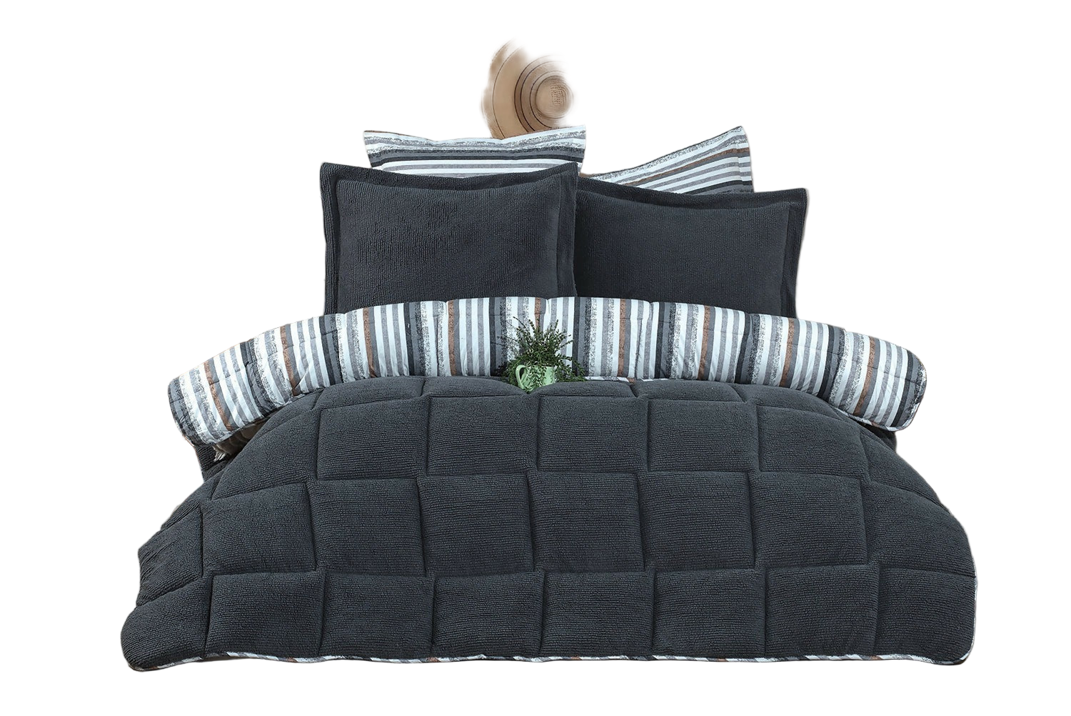 Sherpa Reversable Quilted Comforter in Turkish Cotton and Lambswool for Single and Double Beds, 4 Piece Bedding Set